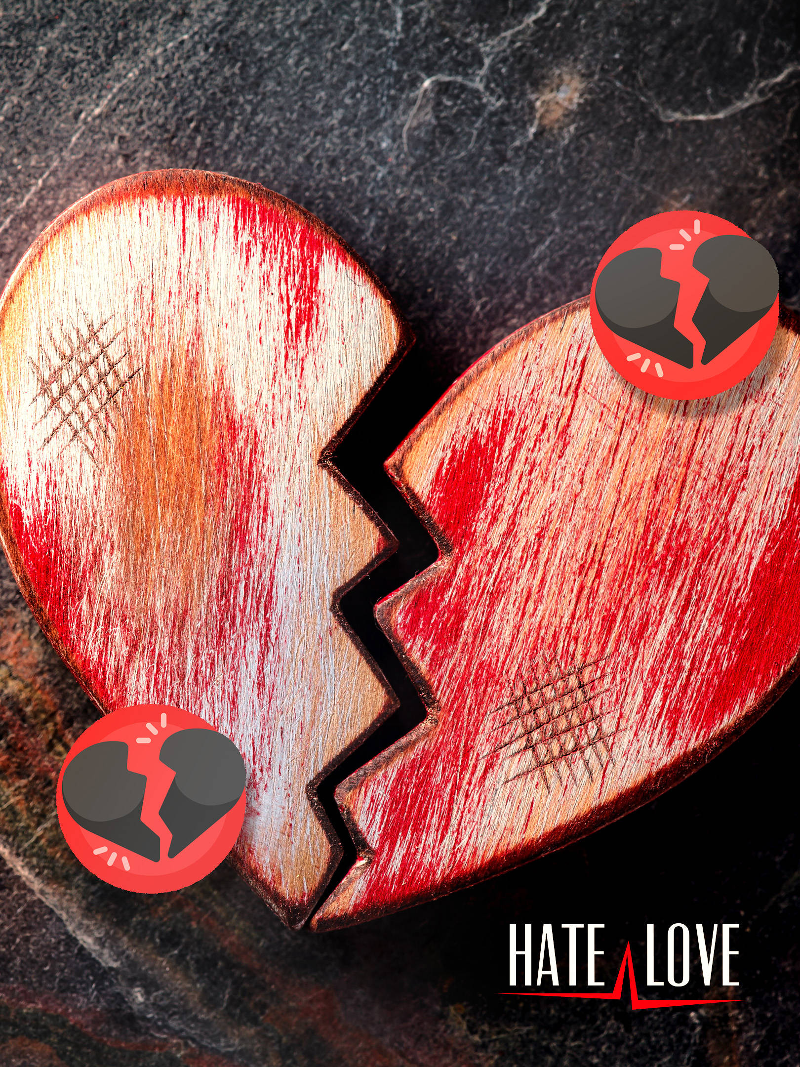 No Love, carved wooden broken heart, red paint, Full HD Phone Wallpaper