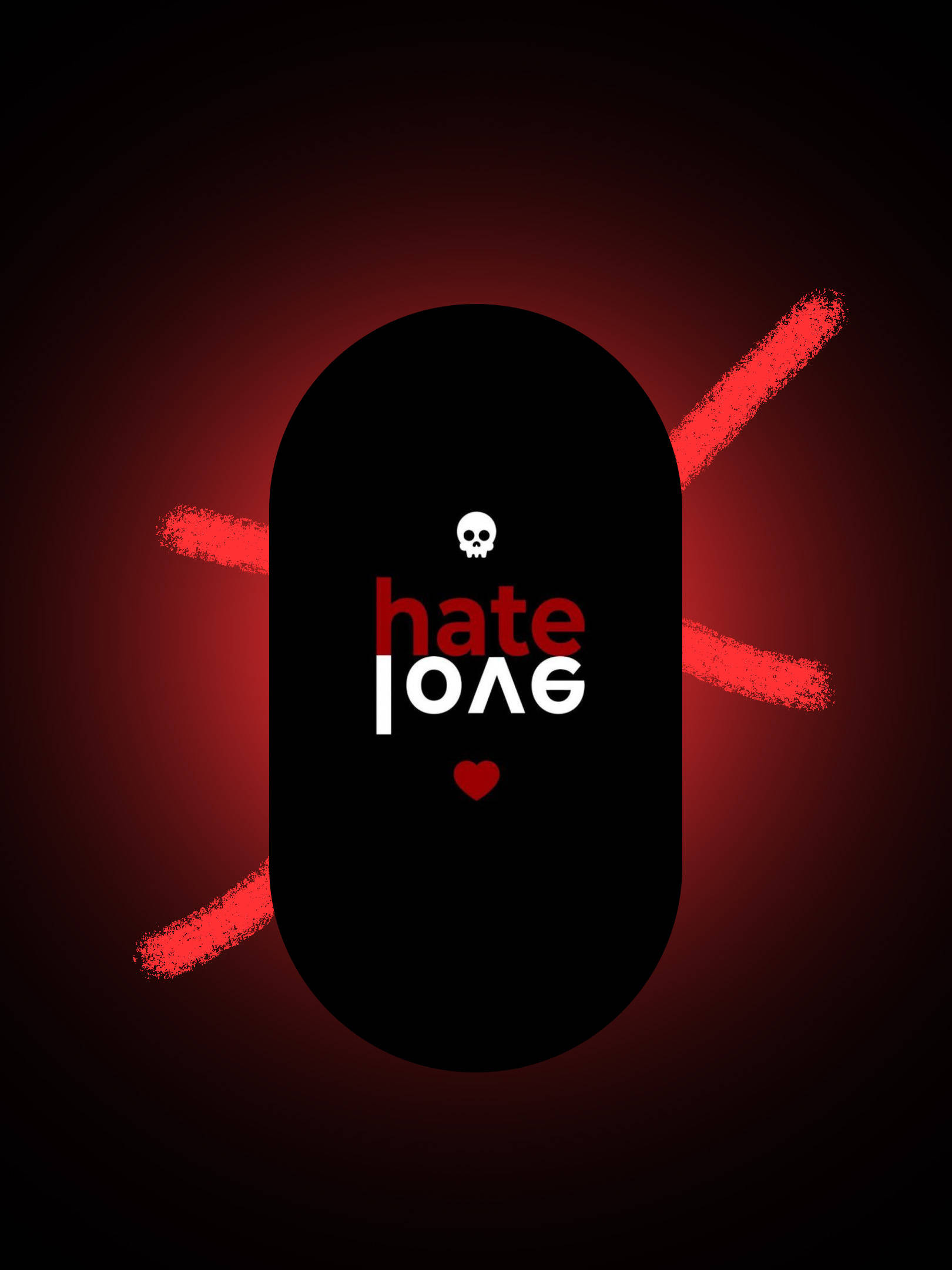 No Love, black pill-shaped object, skull heart, Full HD Phone Wallpaper