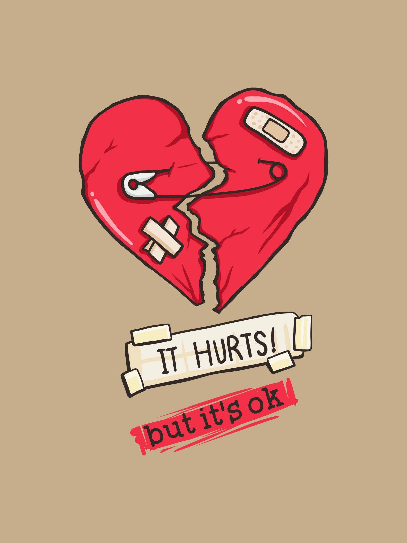 No Love, heart, safety pin, Full HD Phone Wallpaper