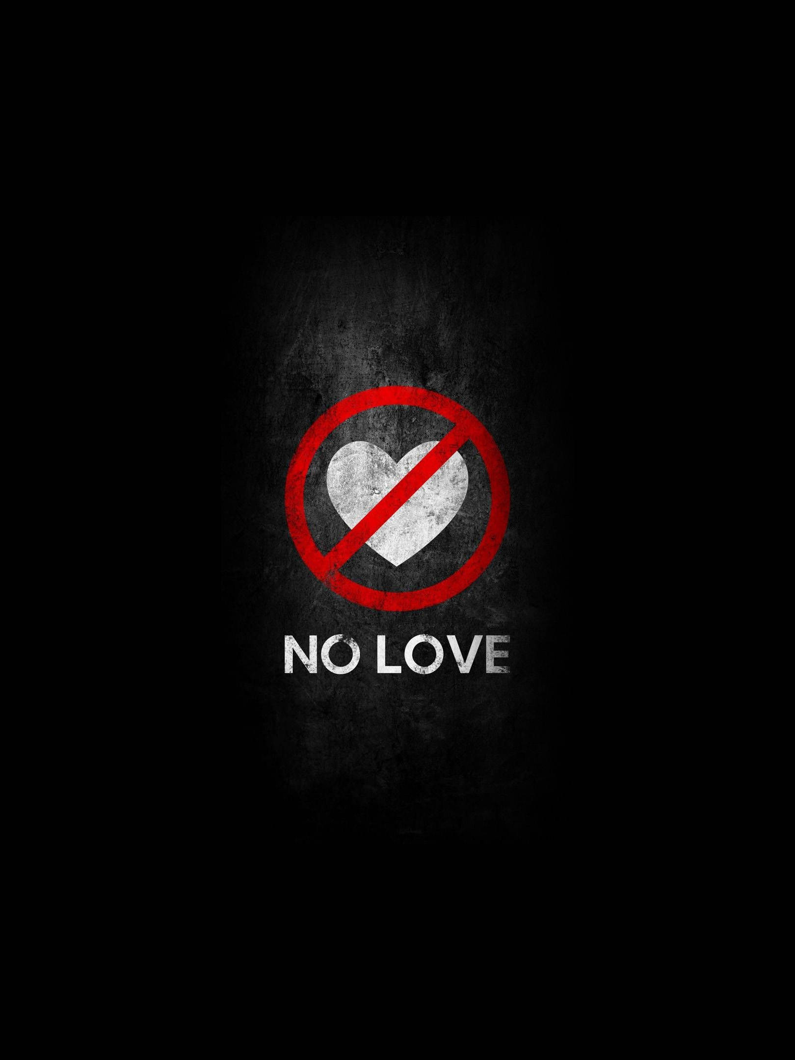 No Love, white heart, red prohibition symbol, Full HD Phone Wallpaper