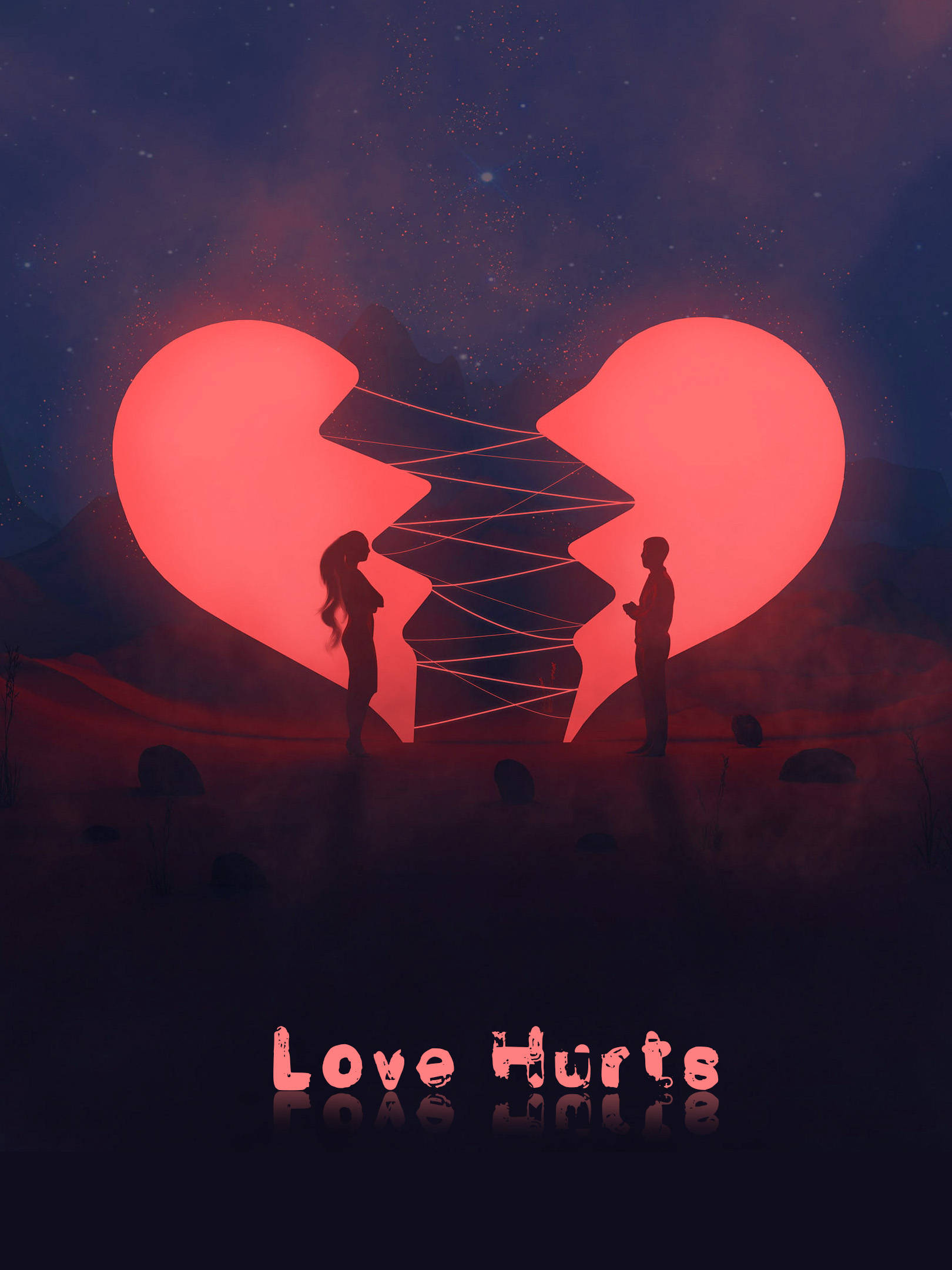 No Love, broken heart, starry night sky, Full HD Phone Wallpaper