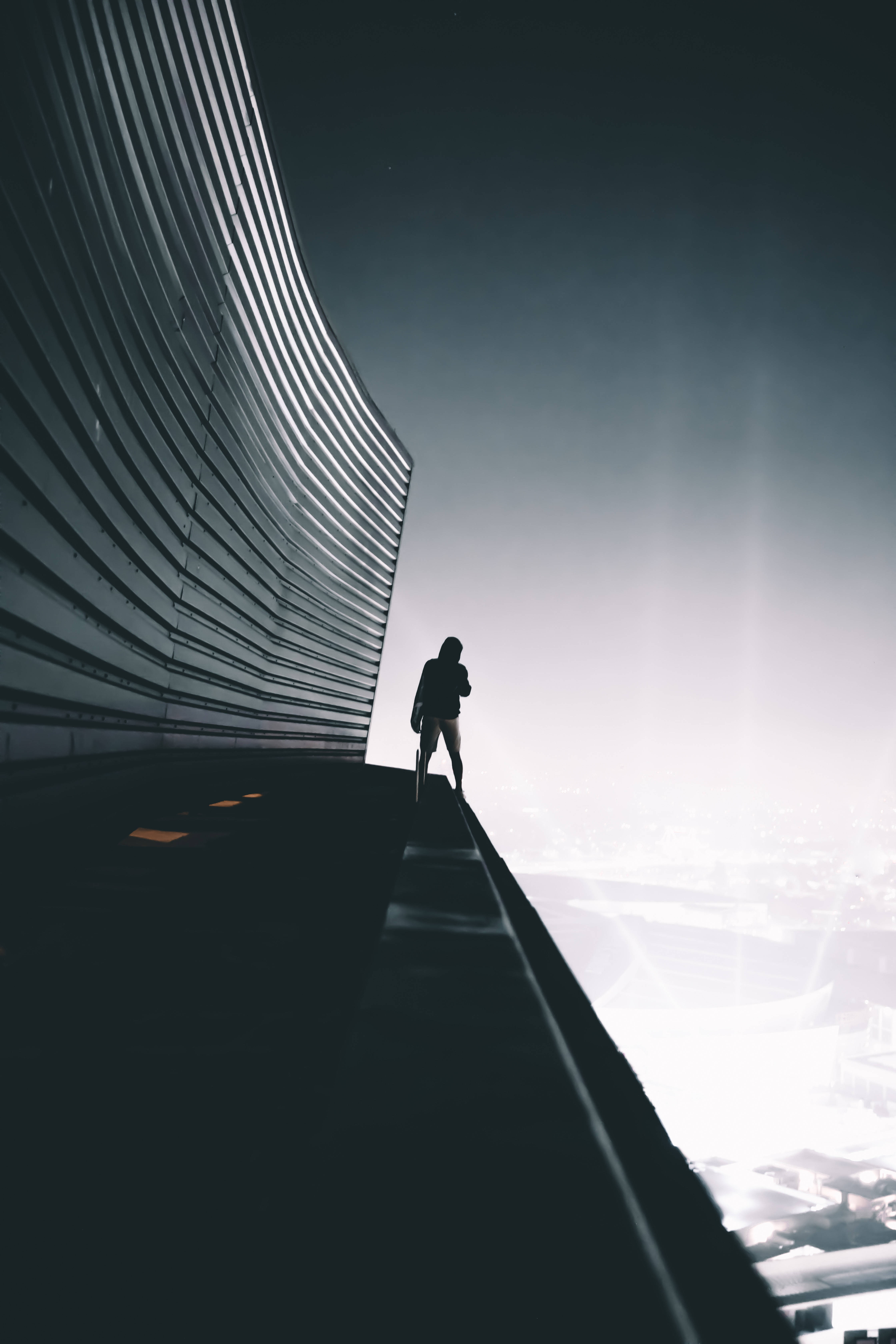 No Man's Sky, silhouette, curved skyscraper ledge, 5K Phone Wallpaper