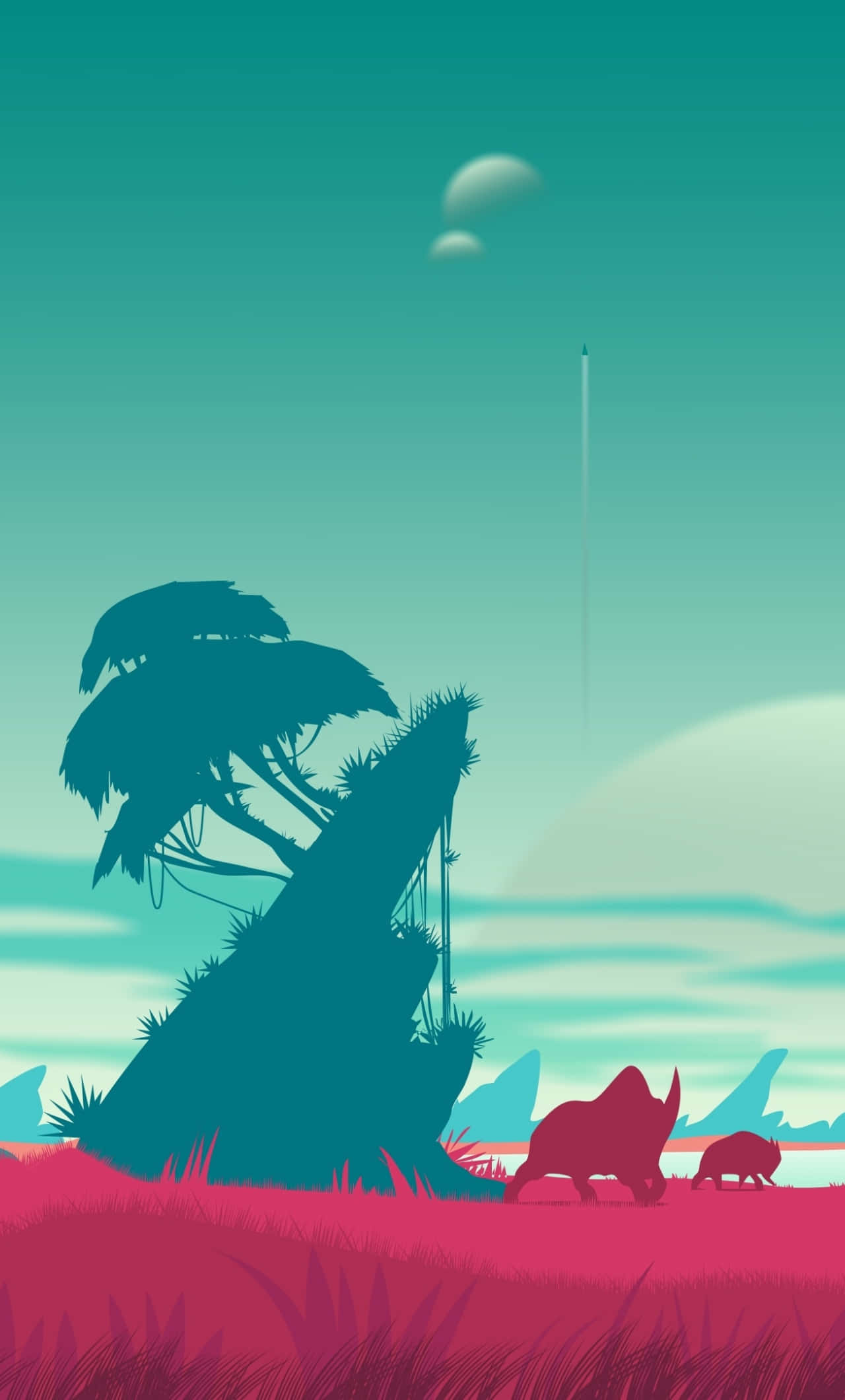 No Man's Sky, rhinos, vivid pink plain, Full HD Phone Wallpaper