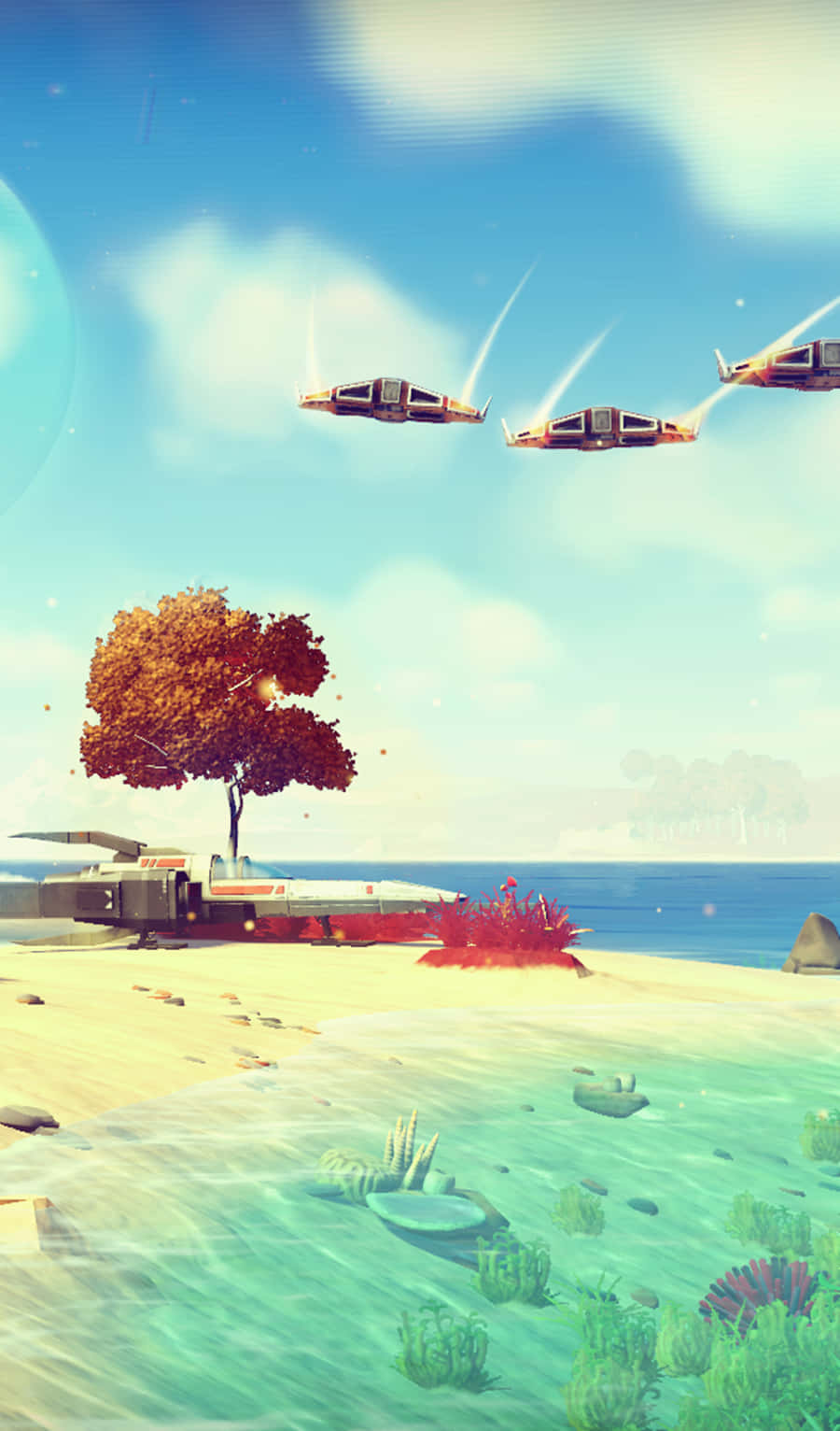 No Man's Sky, futuristic spacecraft, alien beach, HD Phone Wallpaper