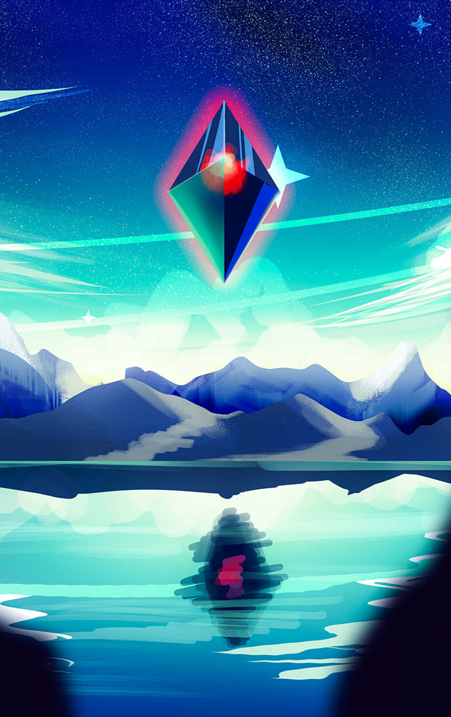 No Man's Sky, blue and red sphere, snowy mountains, HD Phone Wallpaper