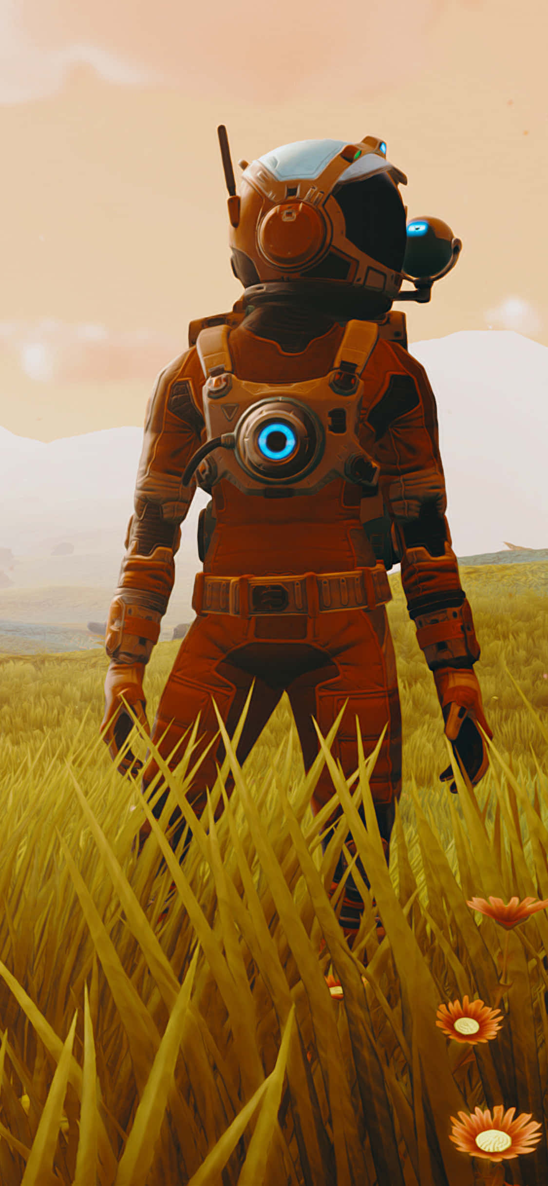 No Man's Sky, orange gear, golden grass, Full HD Phone Wallpaper