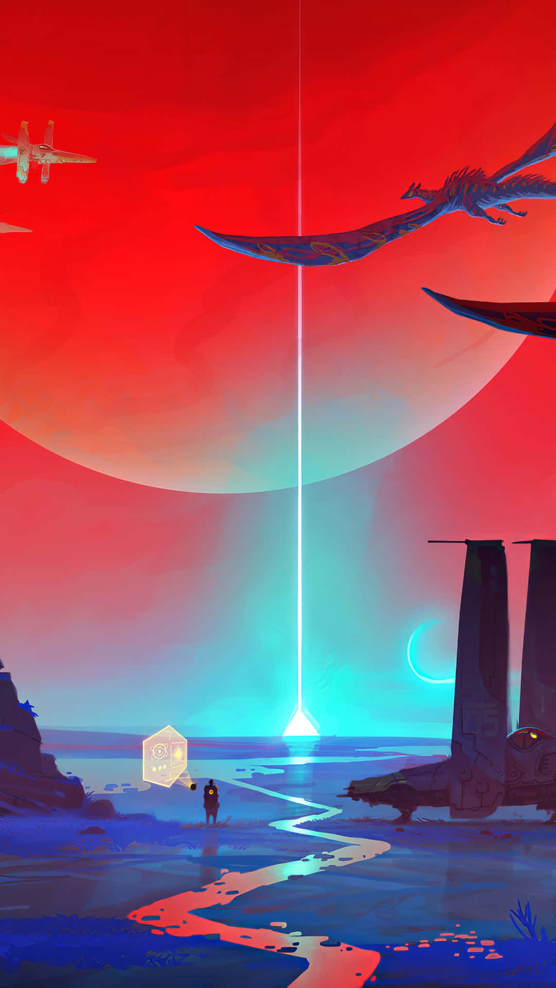 No Man's Sky, glowing path, radiant beam, Full HD Phone Wallpaper