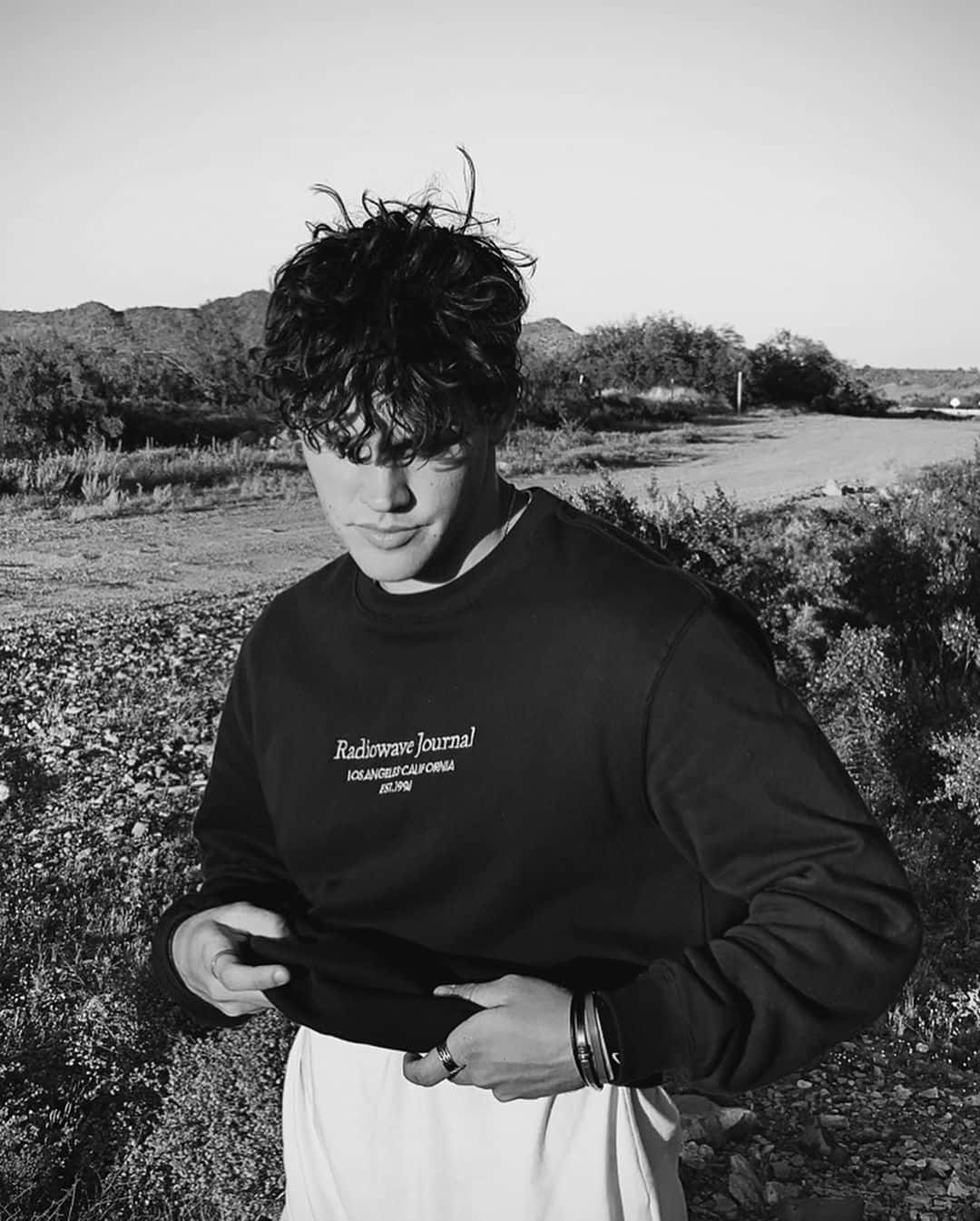 Noah Beck, tousled hair, sunlit desert landscape, HD Phone Wallpaper