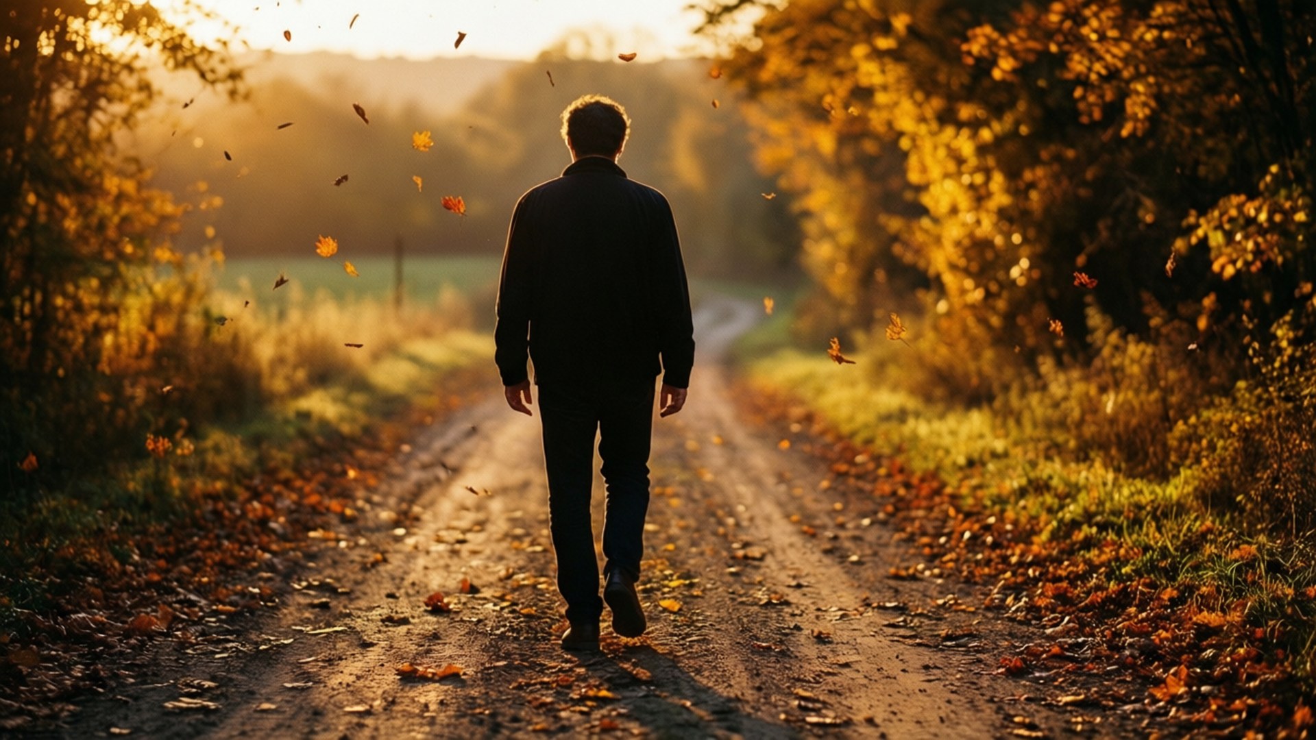 Noah Kahan, dirt road, fall colors, Full HD Desktop Wallpaper