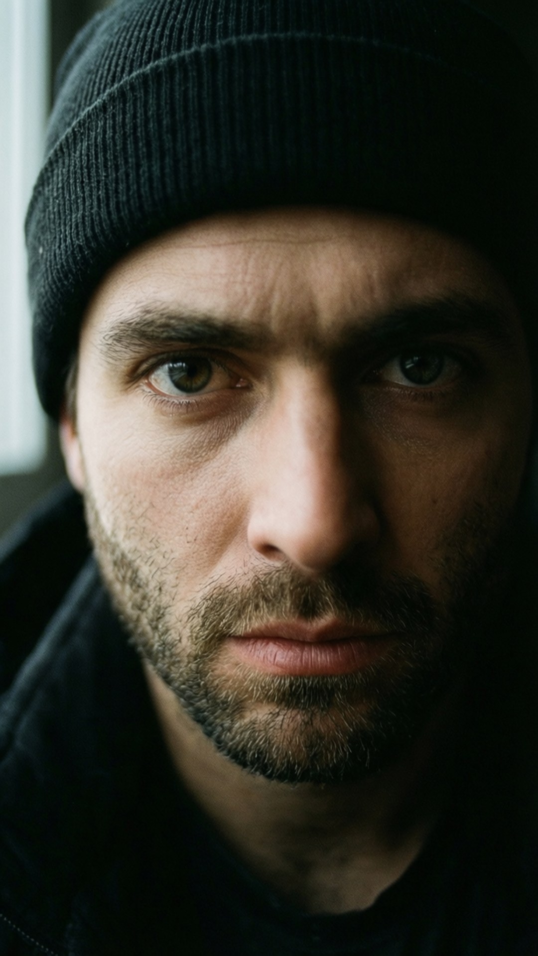Noah Kahan, intense expression, moody close-up, Full HD Phone Wallpaper