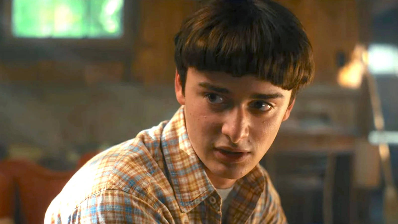Noah Schnapp, vintage plaid polo, dark hair, HD Desktop Wallpaper