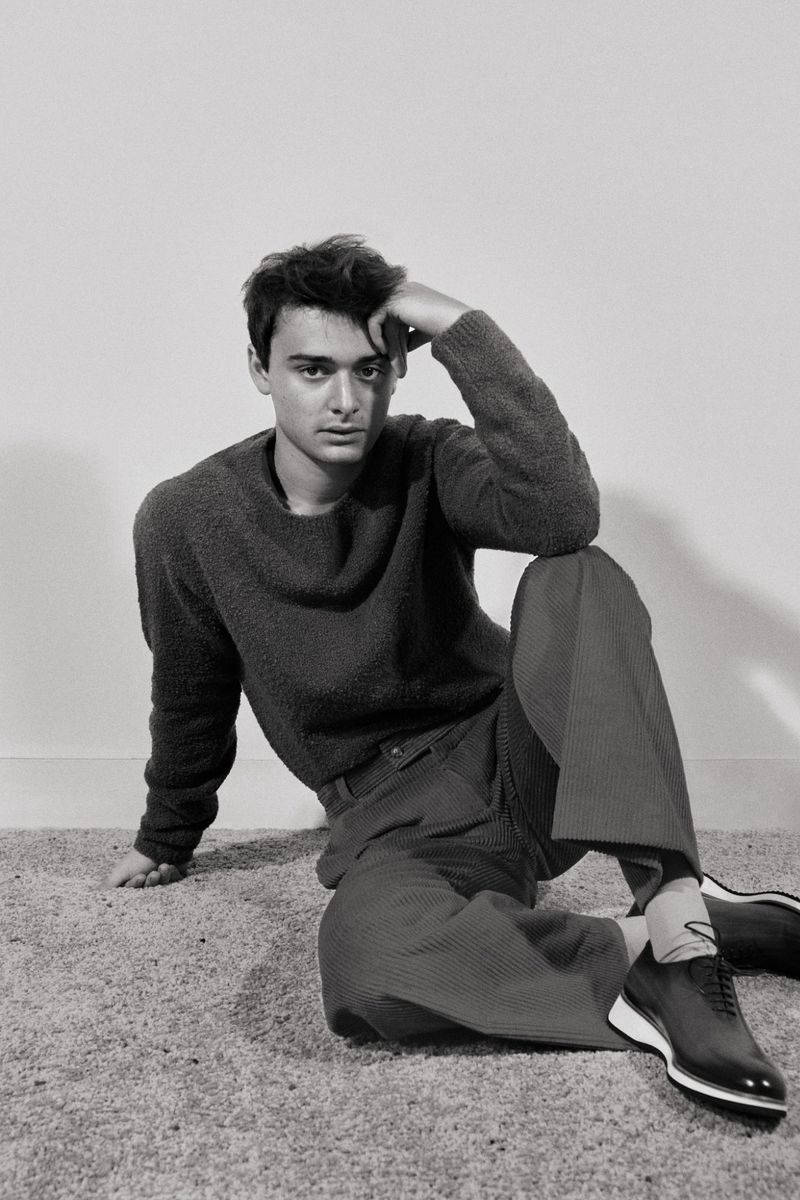 Noah Schnapp, grayscale photoshoot, textured sweater, SD Phone Wallpaper