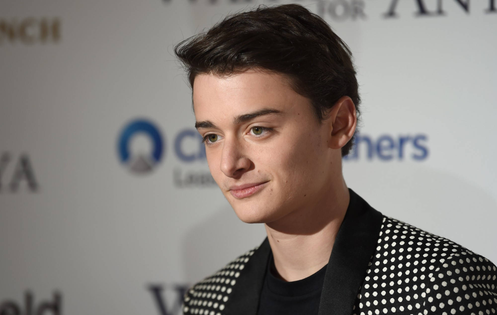 Noah Schnapp, polka dot suit, black jacket with white polka dots, Full HD Desktop Wallpaper