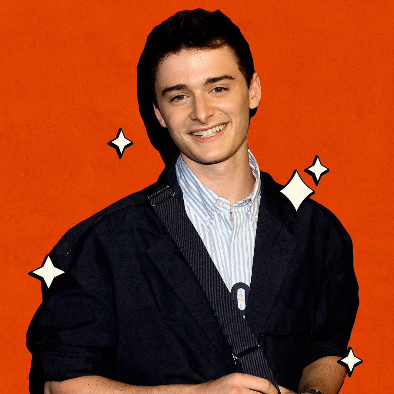 Noah Schnapp, red backdrop, dark blazer, HD Desktop Wallpaper