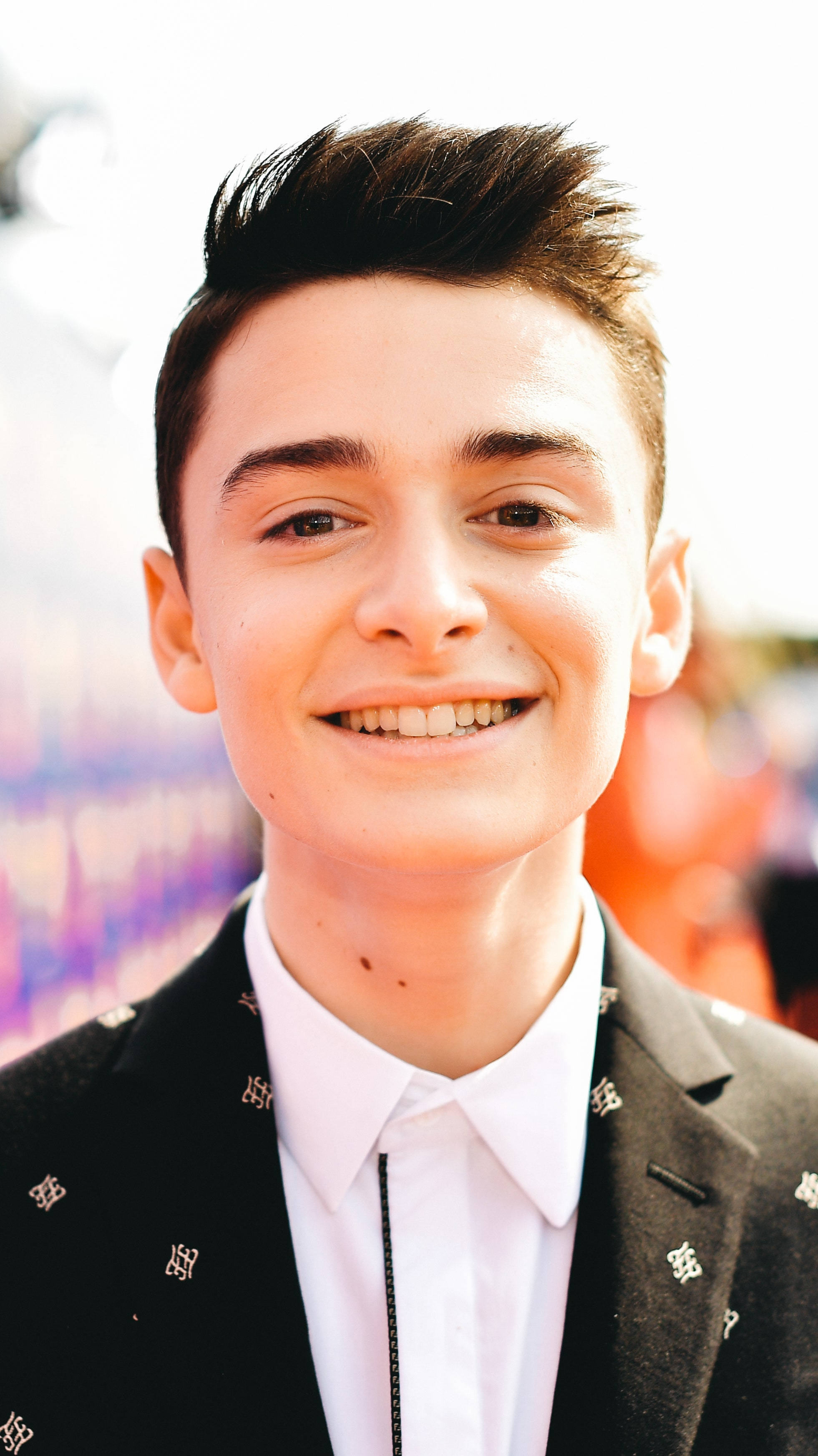 Noah Schnapp, black patterned blazer, white shirt, 2K Phone Wallpaper