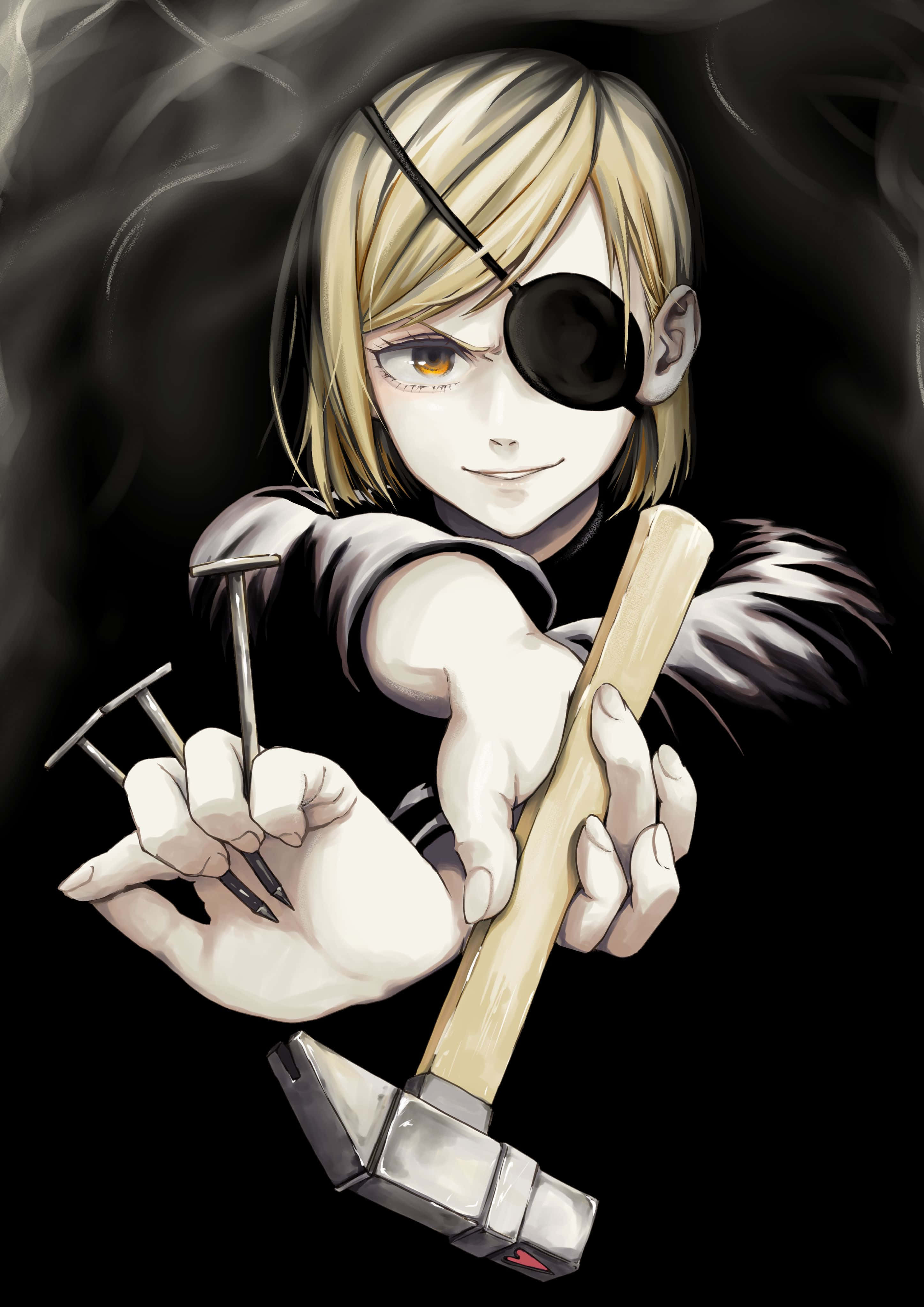 Nobara Kugisaki, eyepatch, hammer, 4K Phone Wallpaper