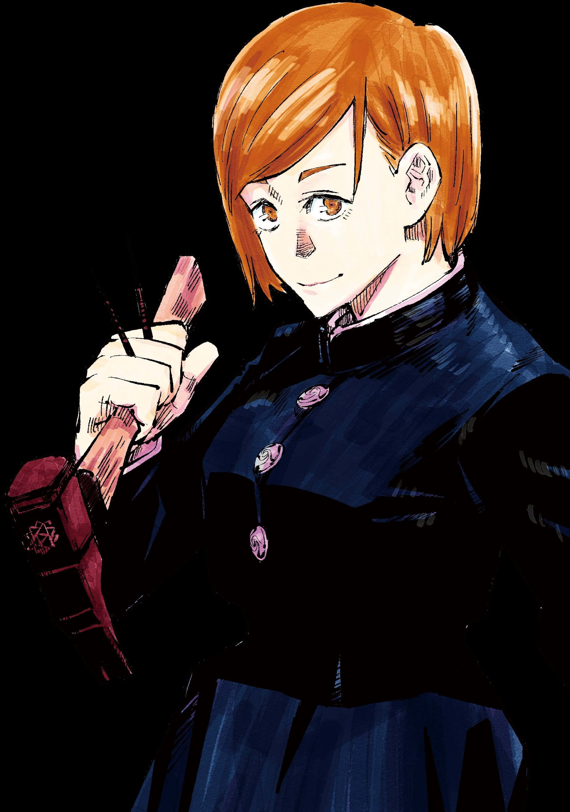 Nobara Kugisaki, orange hair, dark uniform, 2K Phone Wallpaper