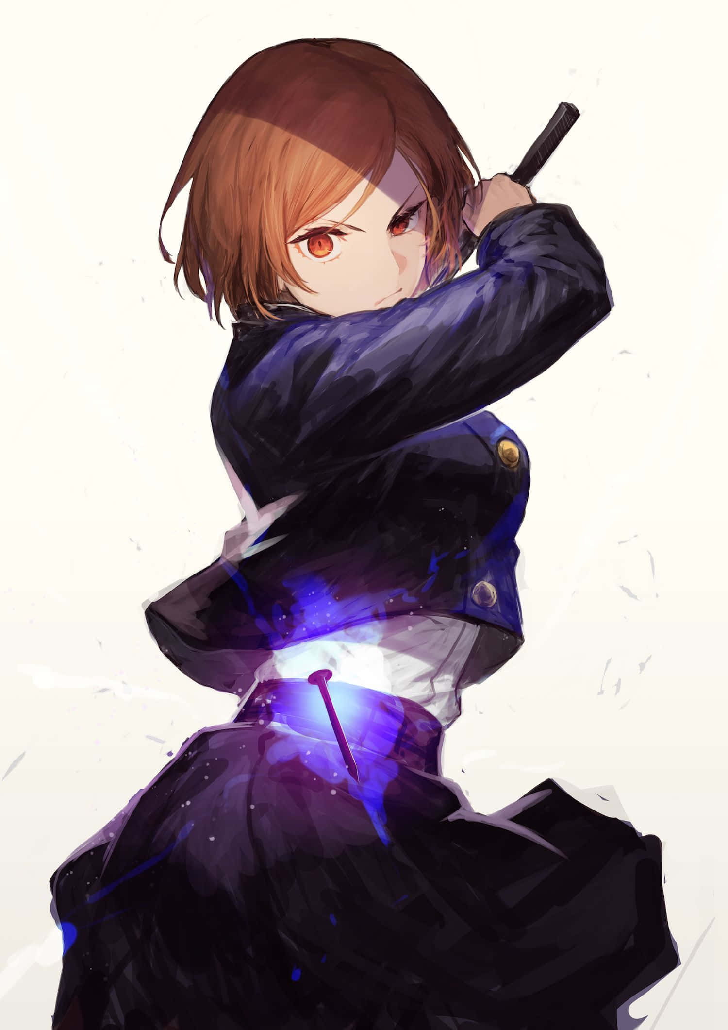 Nobara Kugisaki, glowing purple sword, short brown hair, Full HD Phone Wallpaper
