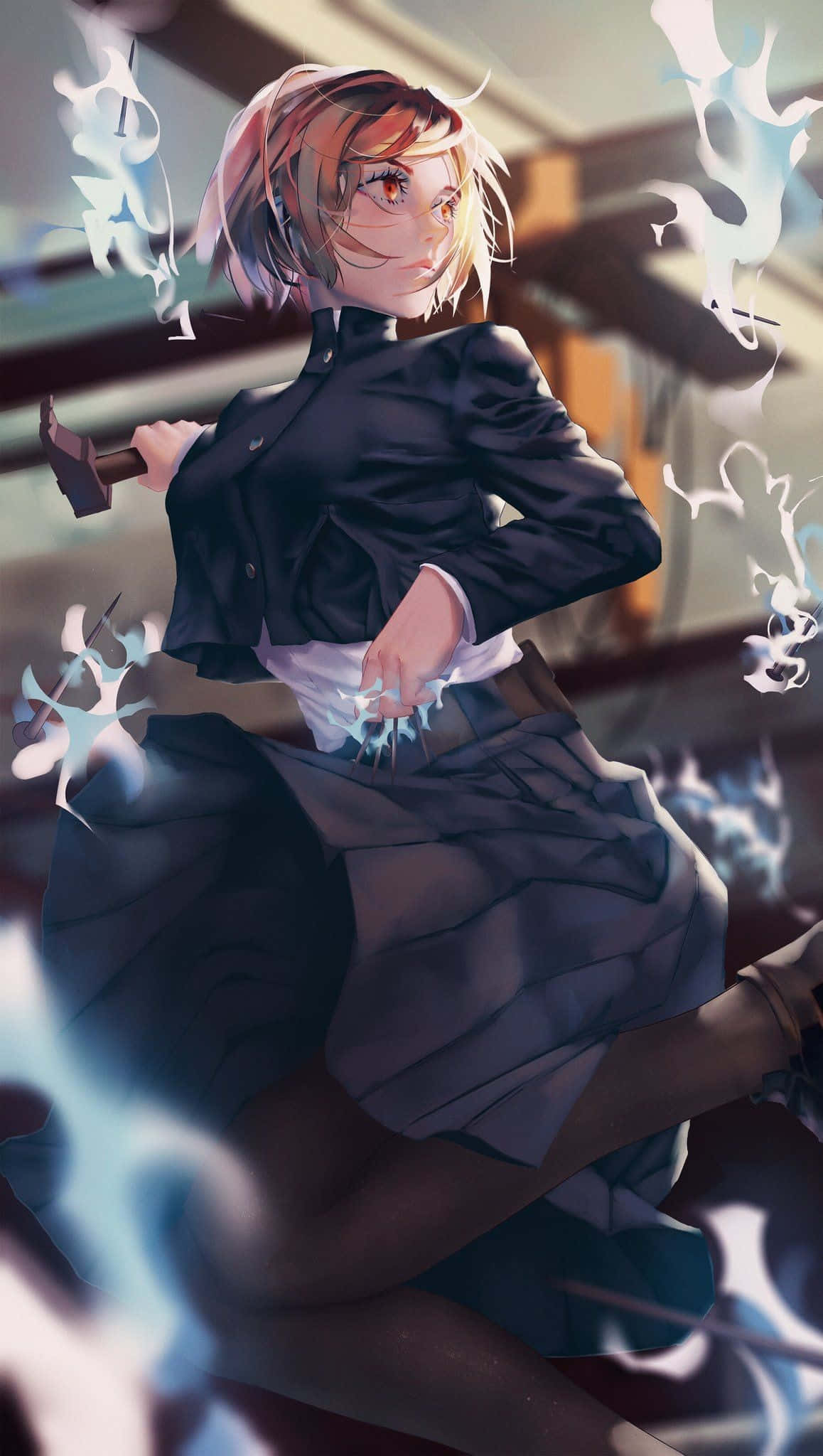 Nobara Kugisaki, school uniform, hammer, Full HD Phone Wallpaper