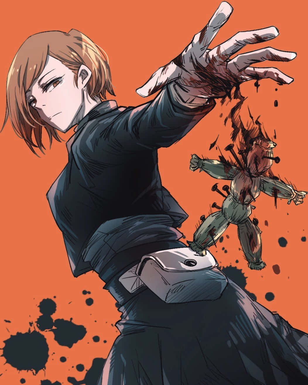Nobara Kugisaki, brown hair, bloodied hand, HD Phone Wallpaper