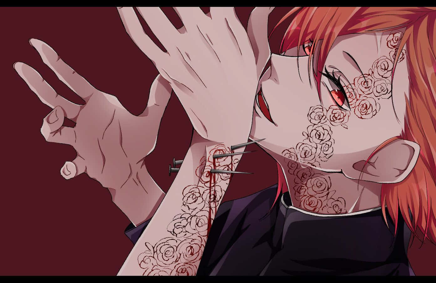 Nobara Kugisaki, red-haired, rose tattoos, HD Desktop Wallpaper