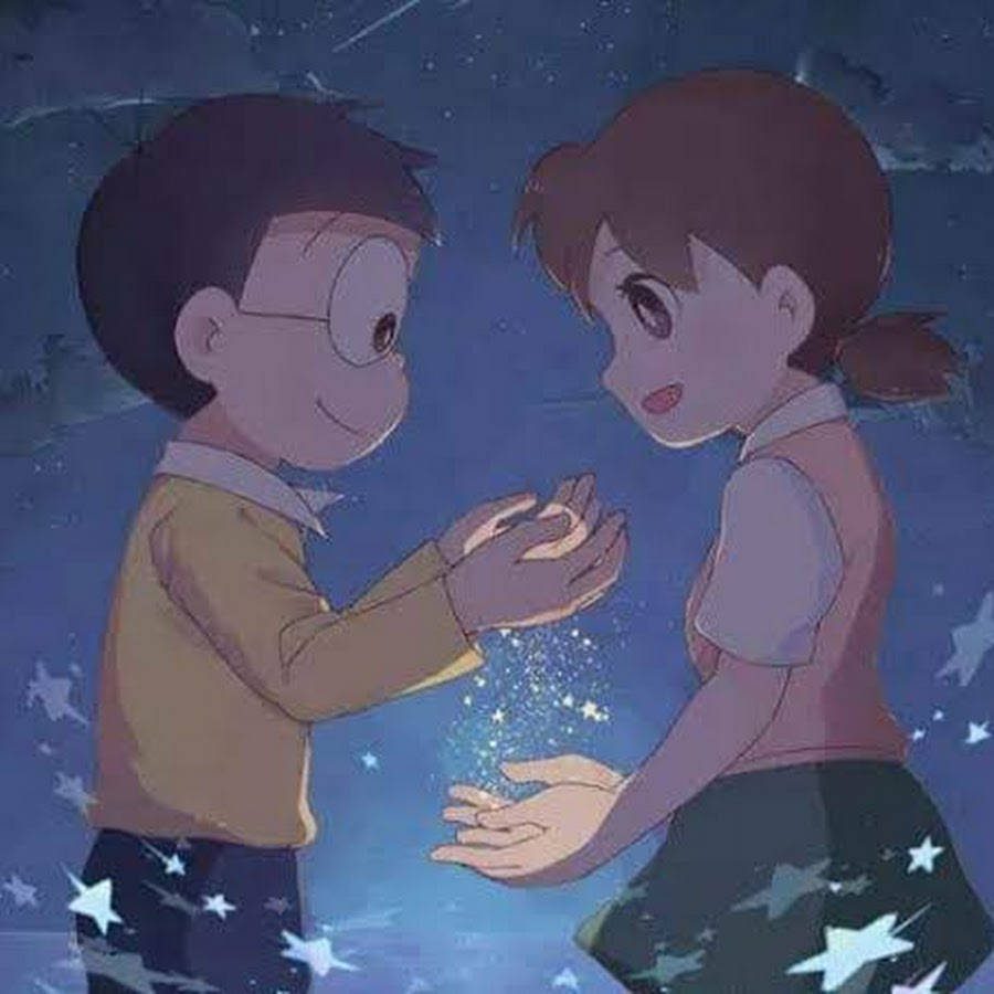 Nobita Shizuka HD, starry night sky, sparkling stars, SD Desktop Wallpaper