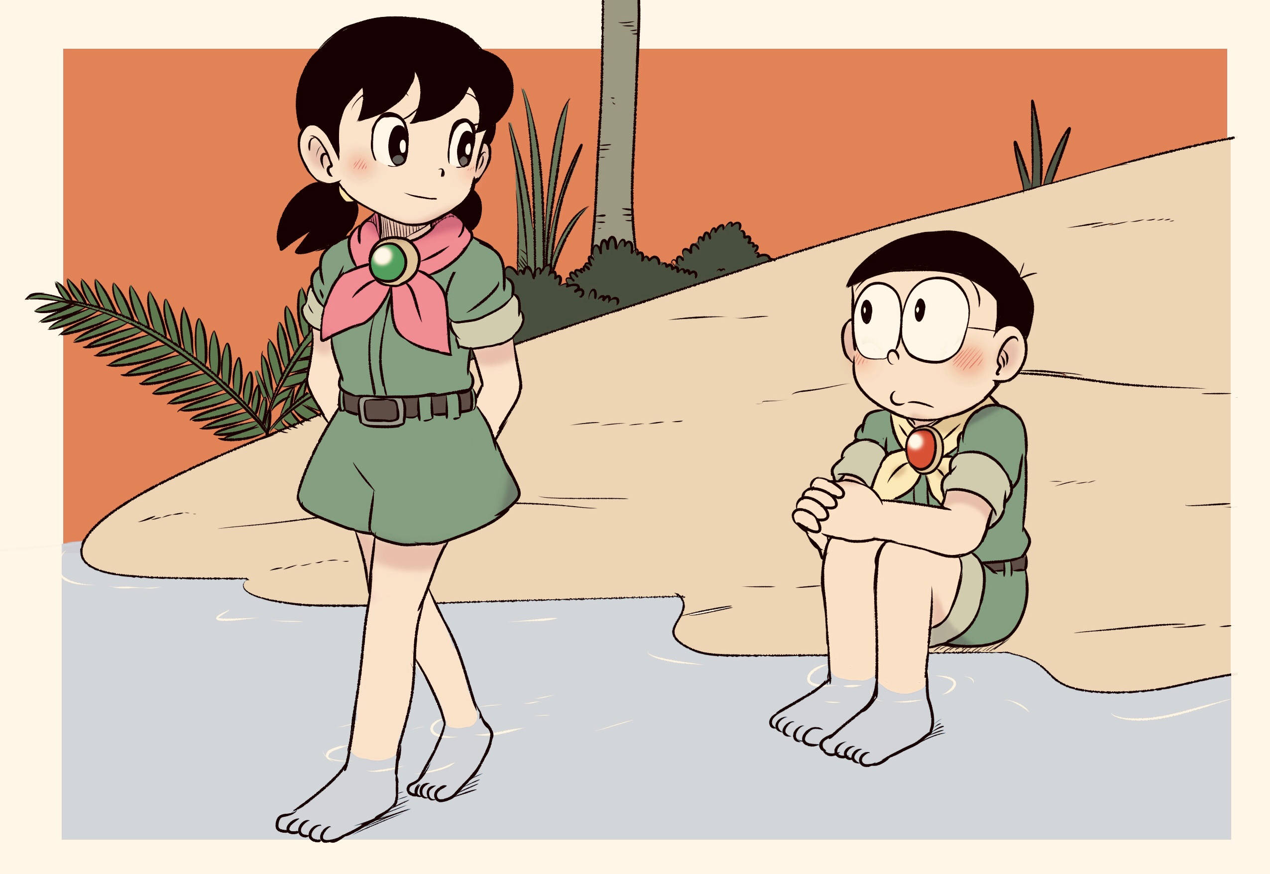 Nobita, Shizuka, HD Island Art, Full HD Desktop Wallpaper