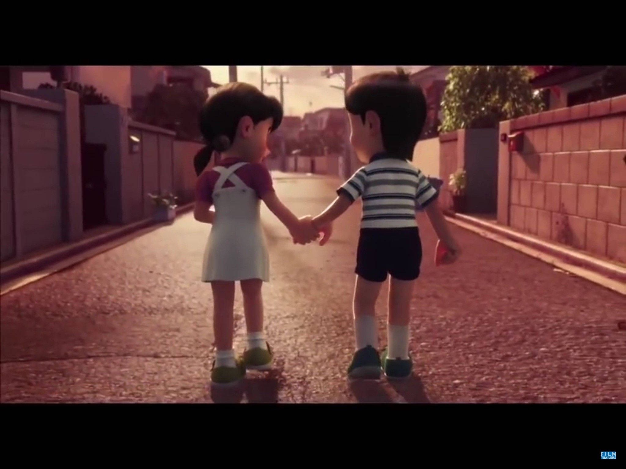 Nobita Shizuka HD, brown alley, golden sunset, Full HD Desktop Wallpaper