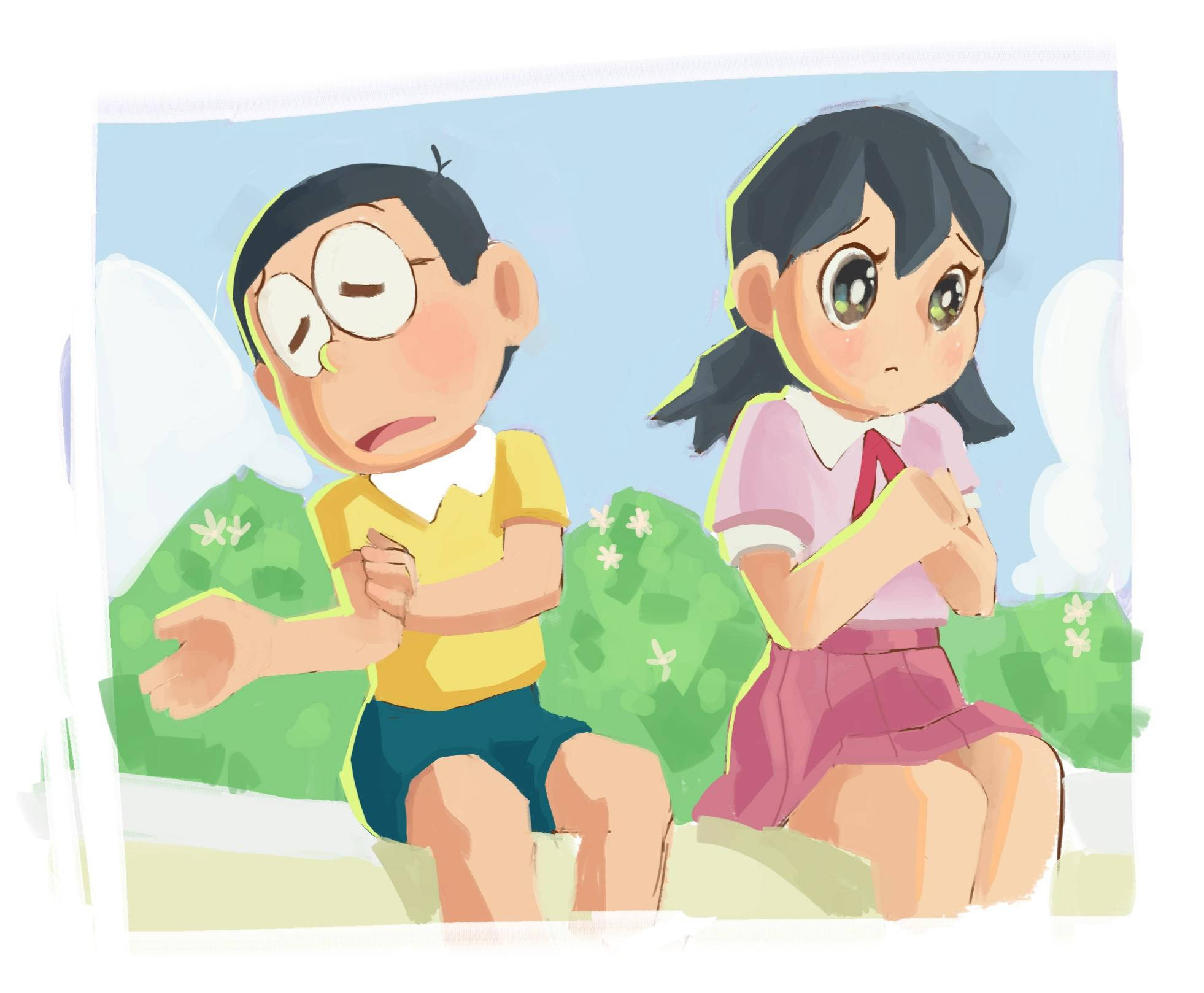 Nobita, Shizuka, HD Painting, Full HD Desktop Wallpaper