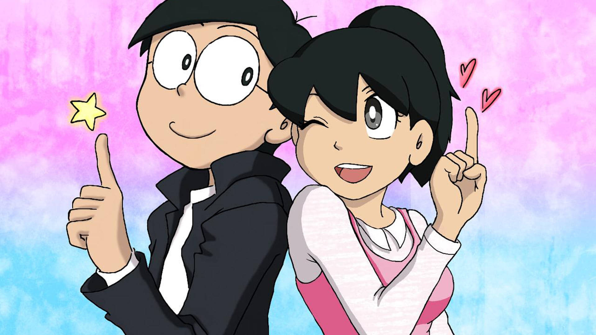 Nobita, Shizuka, purple blue, Full HD Desktop Wallpaper