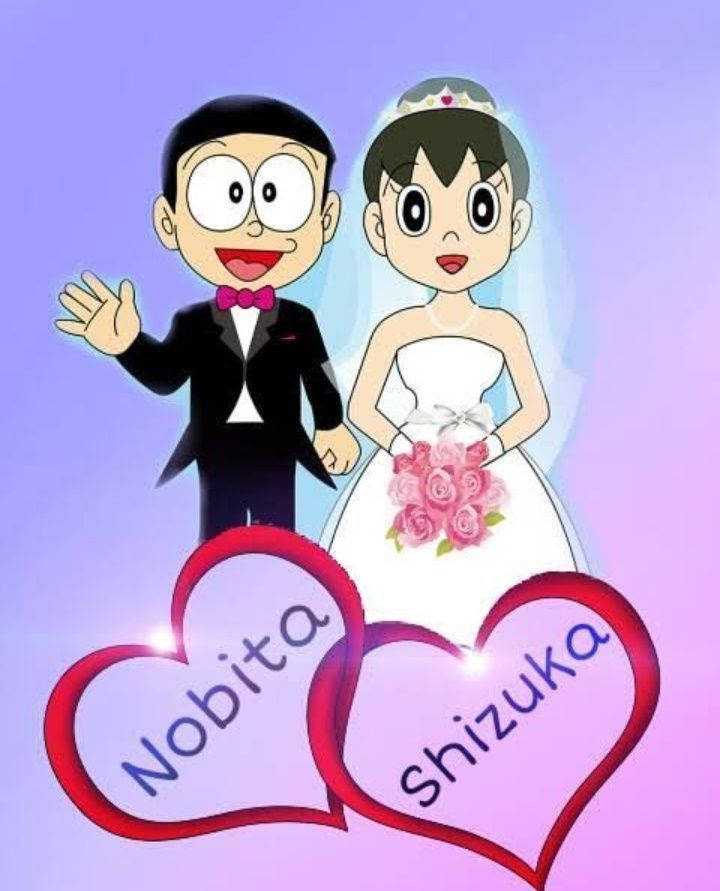 Nobita, Shizuka, wedding attire, SD Phone Wallpaper