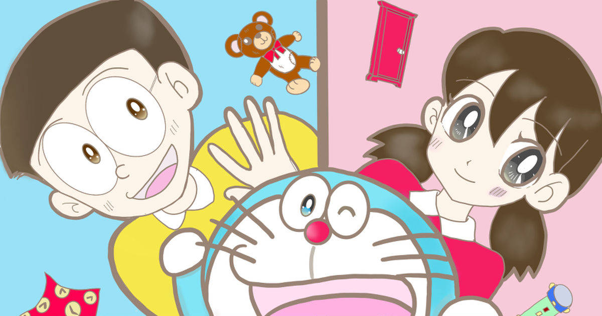 Nobita, Shizuka, teddy bear, SD Desktop Wallpaper