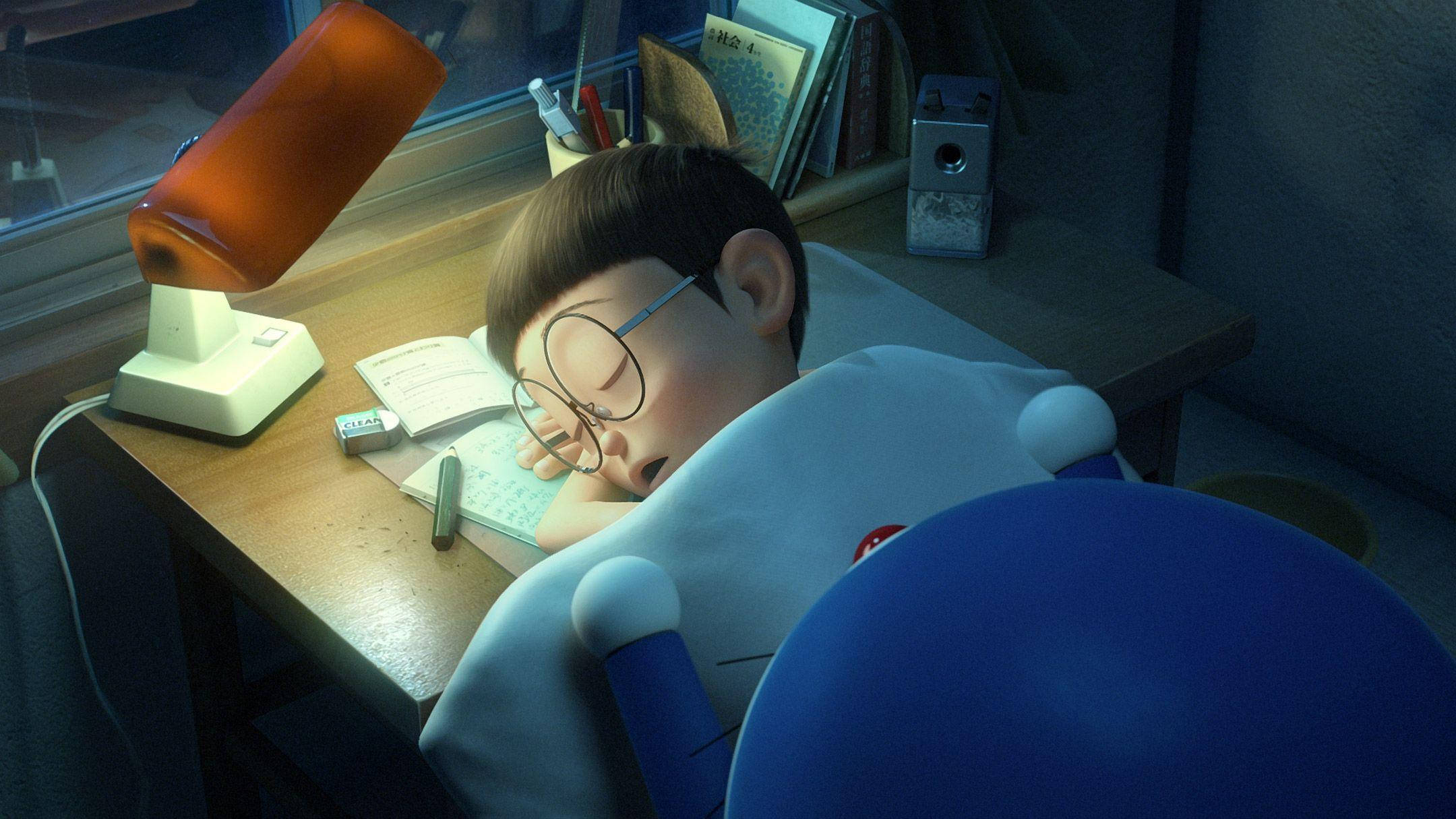 Nobita, study, cluttered desk, Full HD Desktop Wallpaper