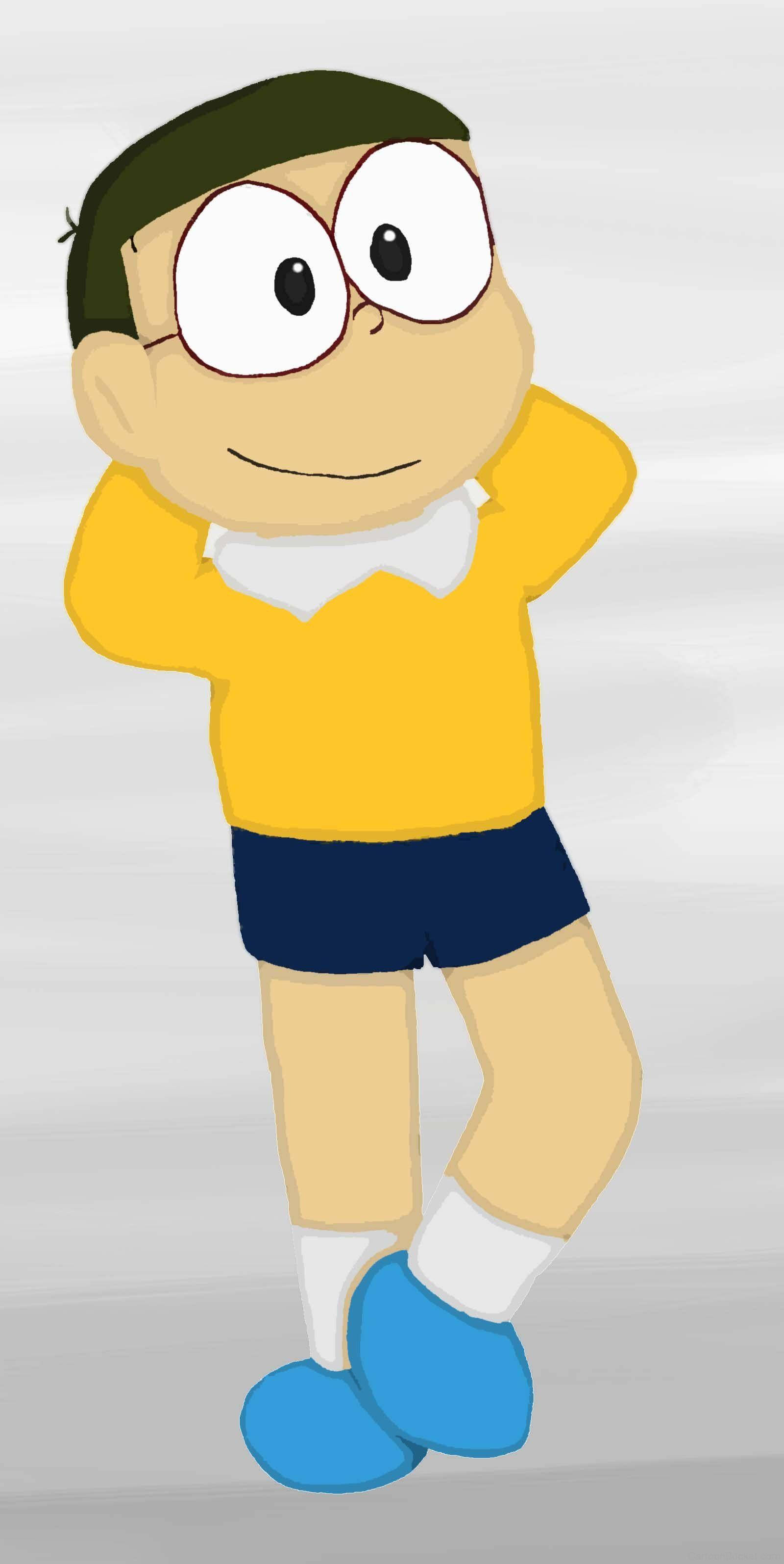 Nobita, yellow shirt, blue shoes, 2K Phone Wallpaper