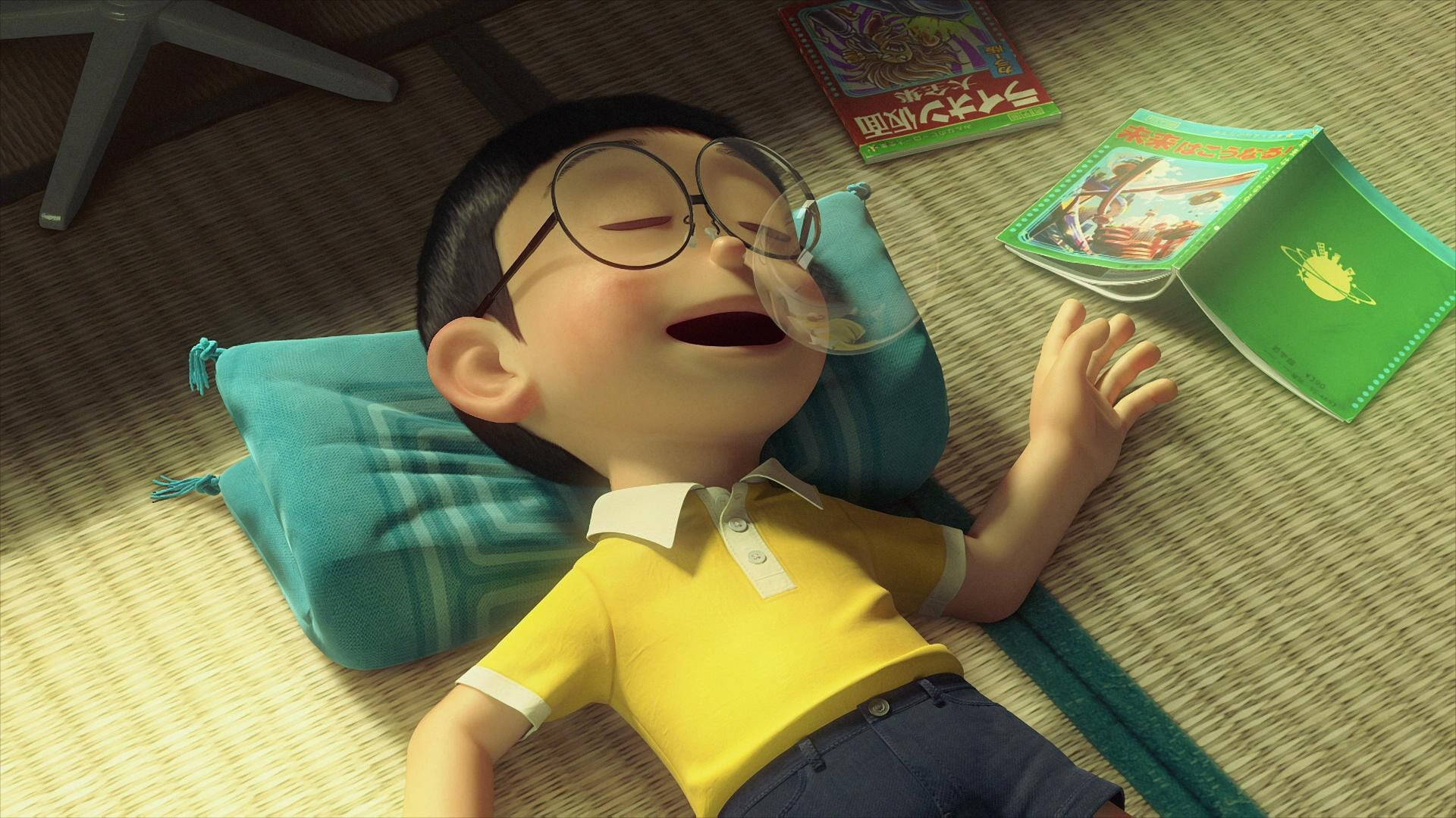 Nobita, blue pillow, tatami mat, Full HD Desktop Wallpaper