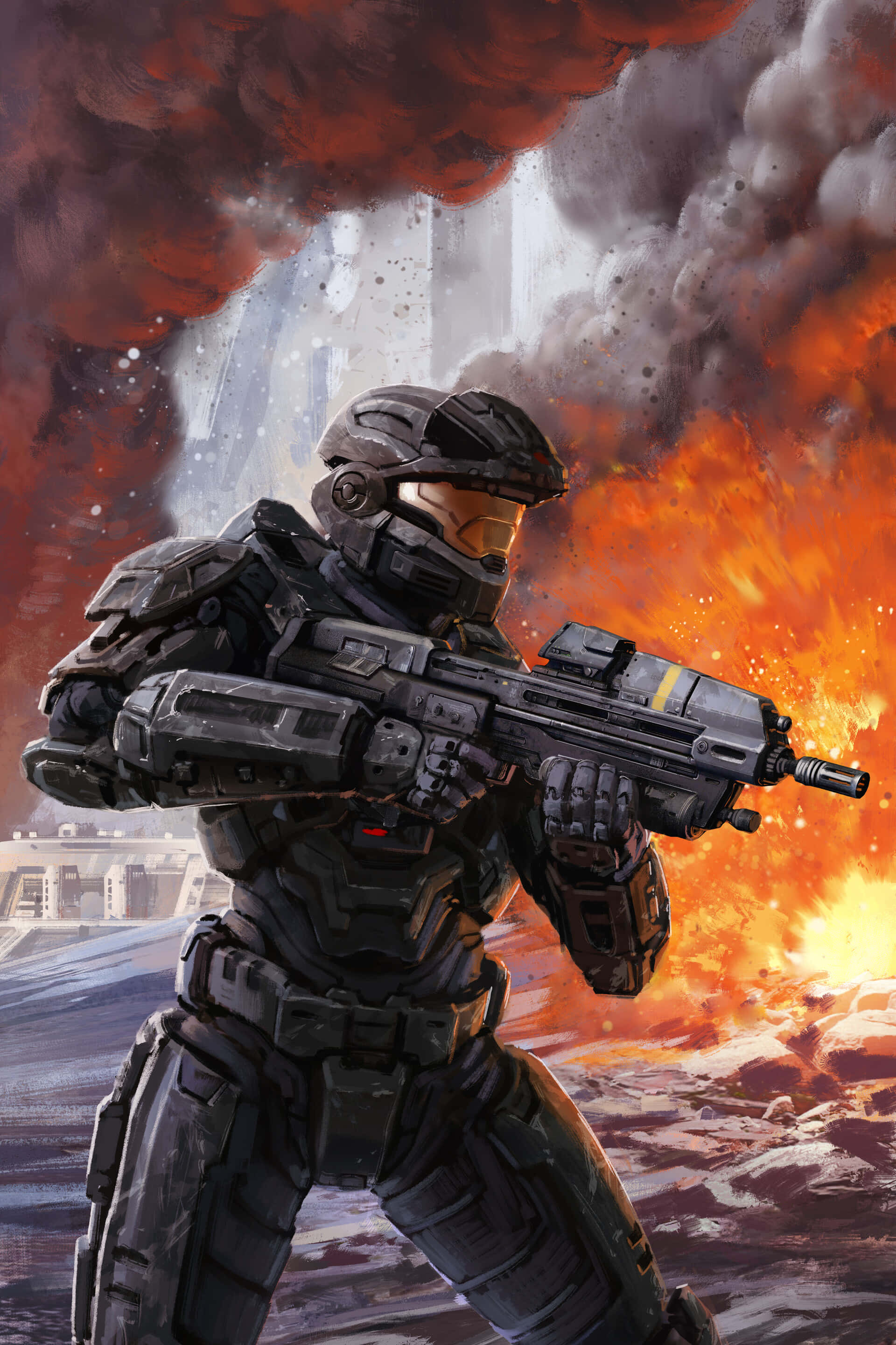 Noble Six, futuristic armor, rifle, 2K Phone Wallpaper