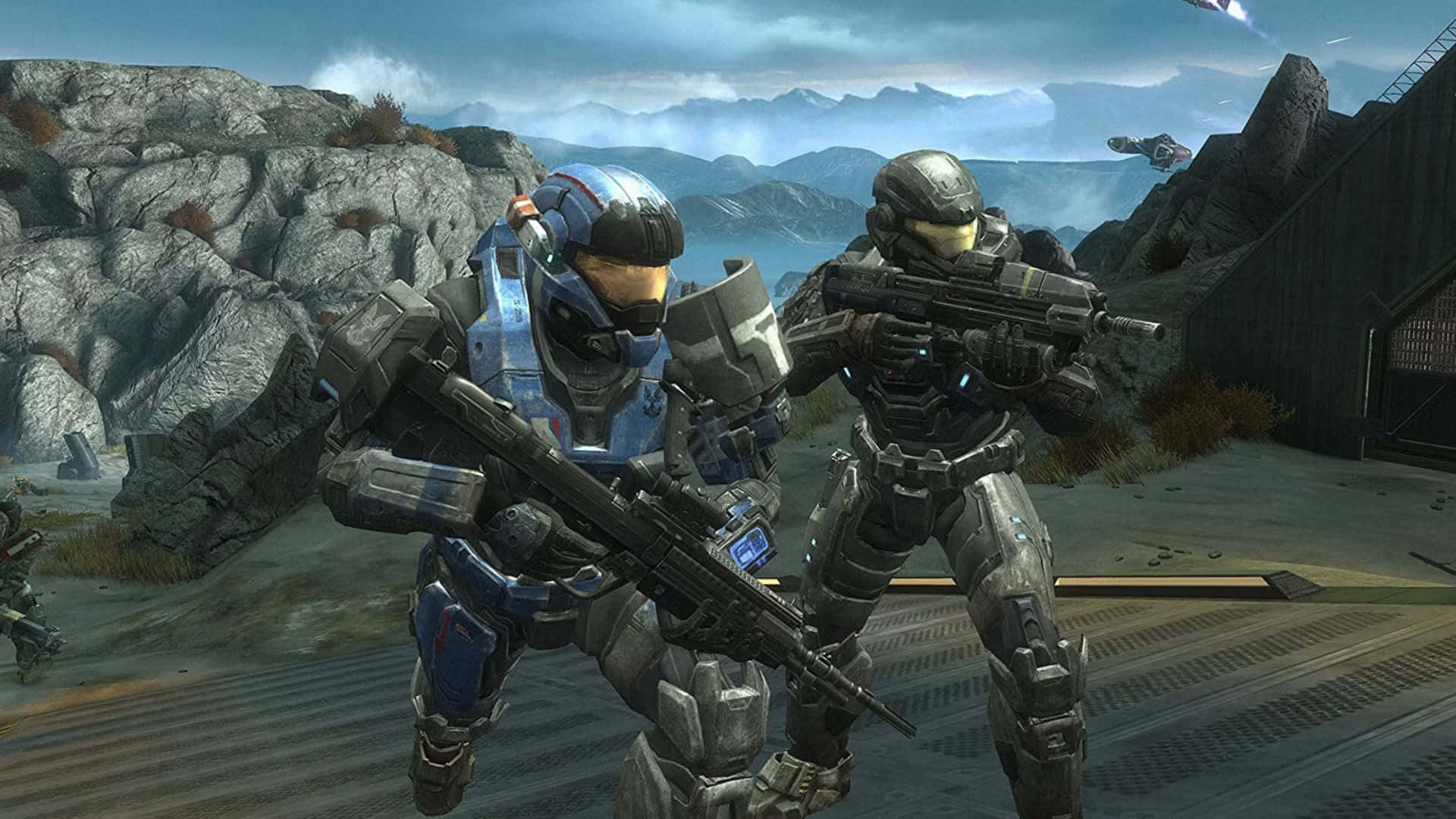 Noble Six, futuristic gear, rocky battlefield, Full HD Desktop Wallpaper