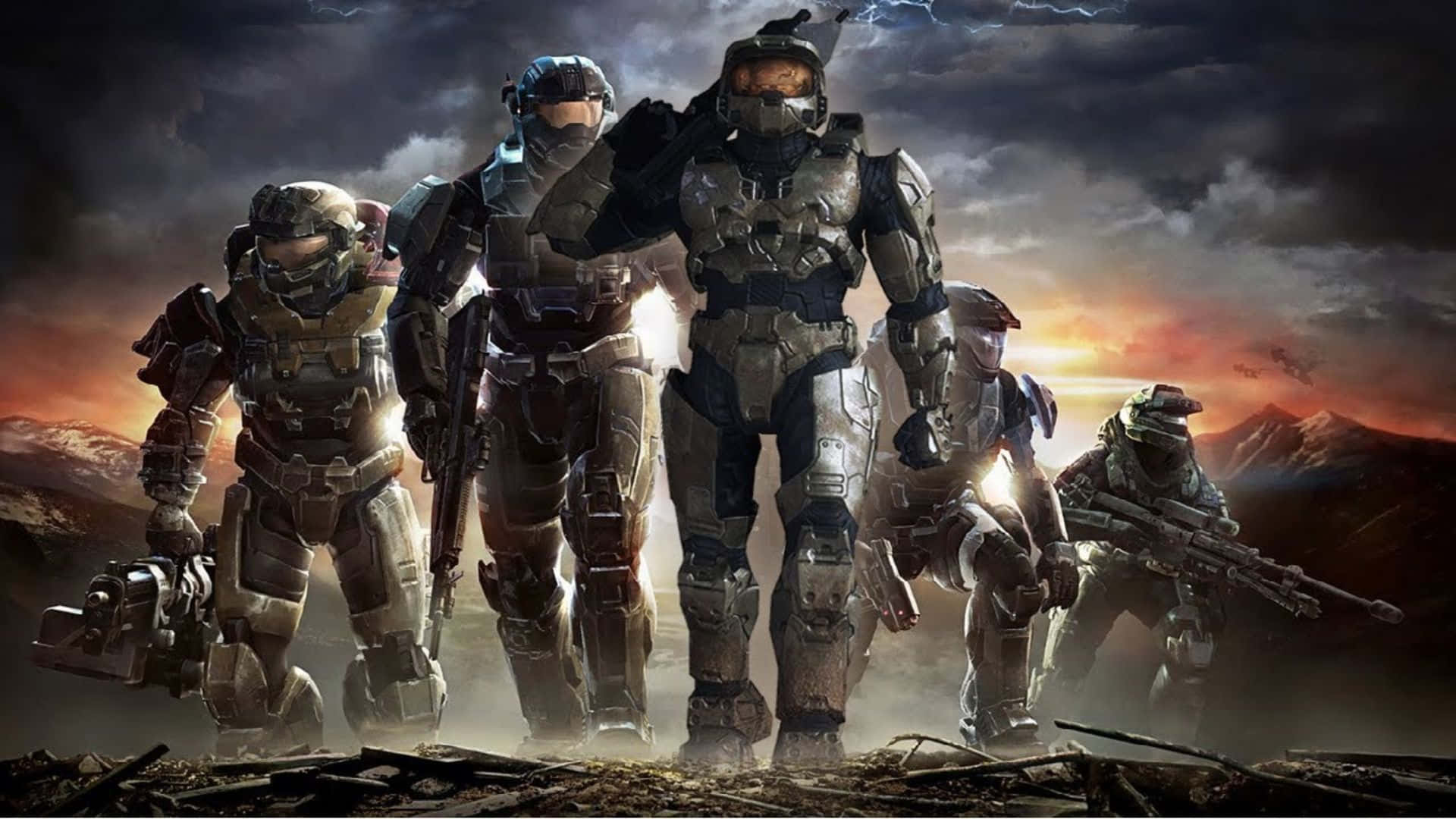 Noble Six, sunset-lit, mountainous battlefield, Full HD Desktop Wallpaper