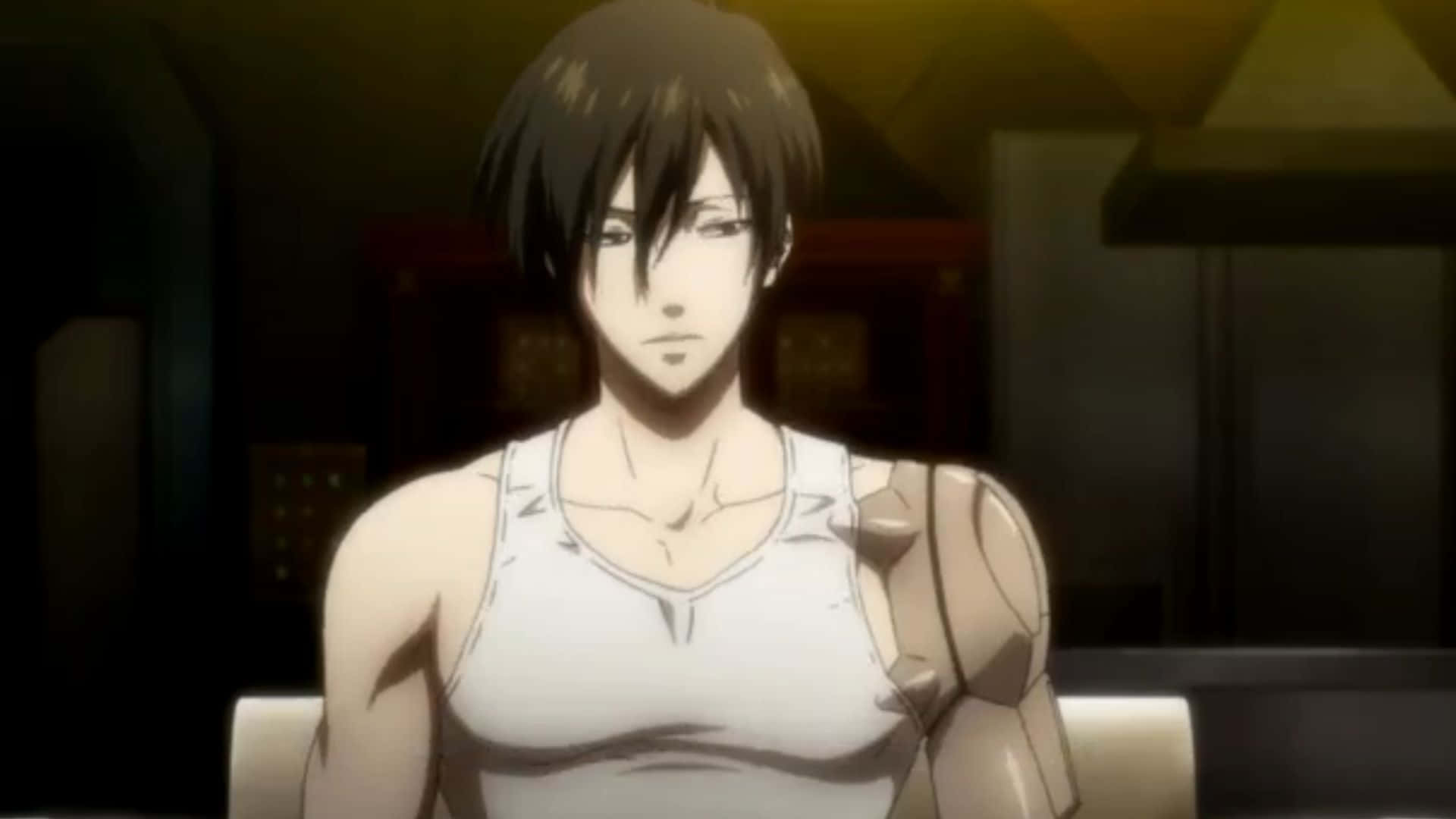 Nobuchika Ginoza, mechanical arm, torn white tank top, Full HD Desktop Wallpaper