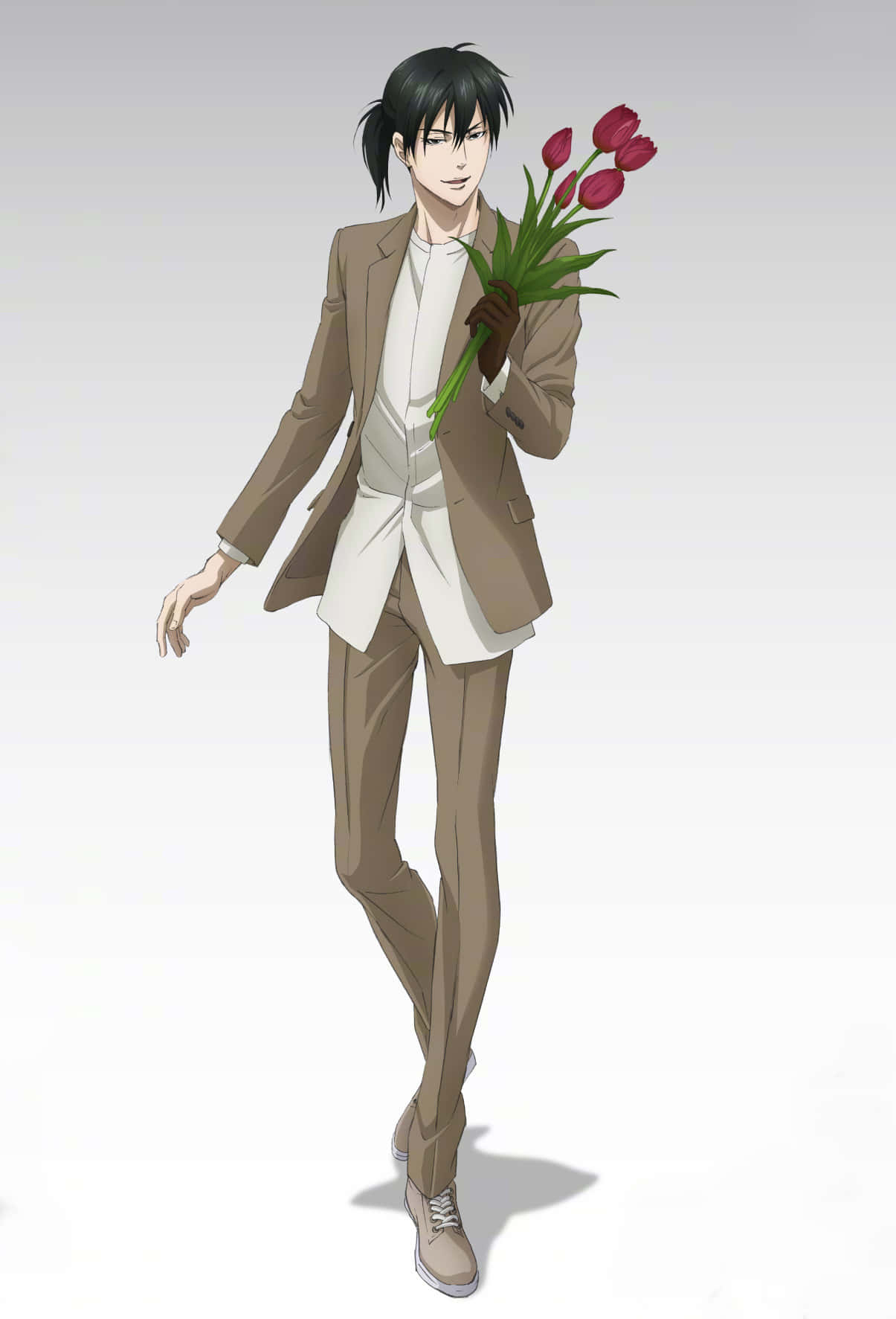 Nobuchika Ginoza, beige suit, red tulips, HD Phone Wallpaper
