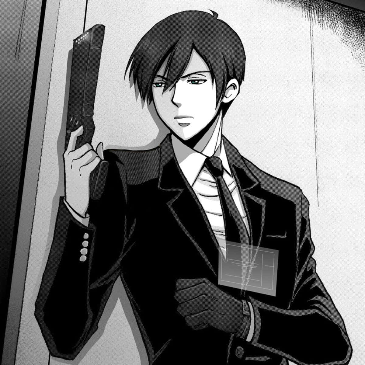 Nobuchika Ginoza, black and white anime man, suit, SD Desktop Wallpaper