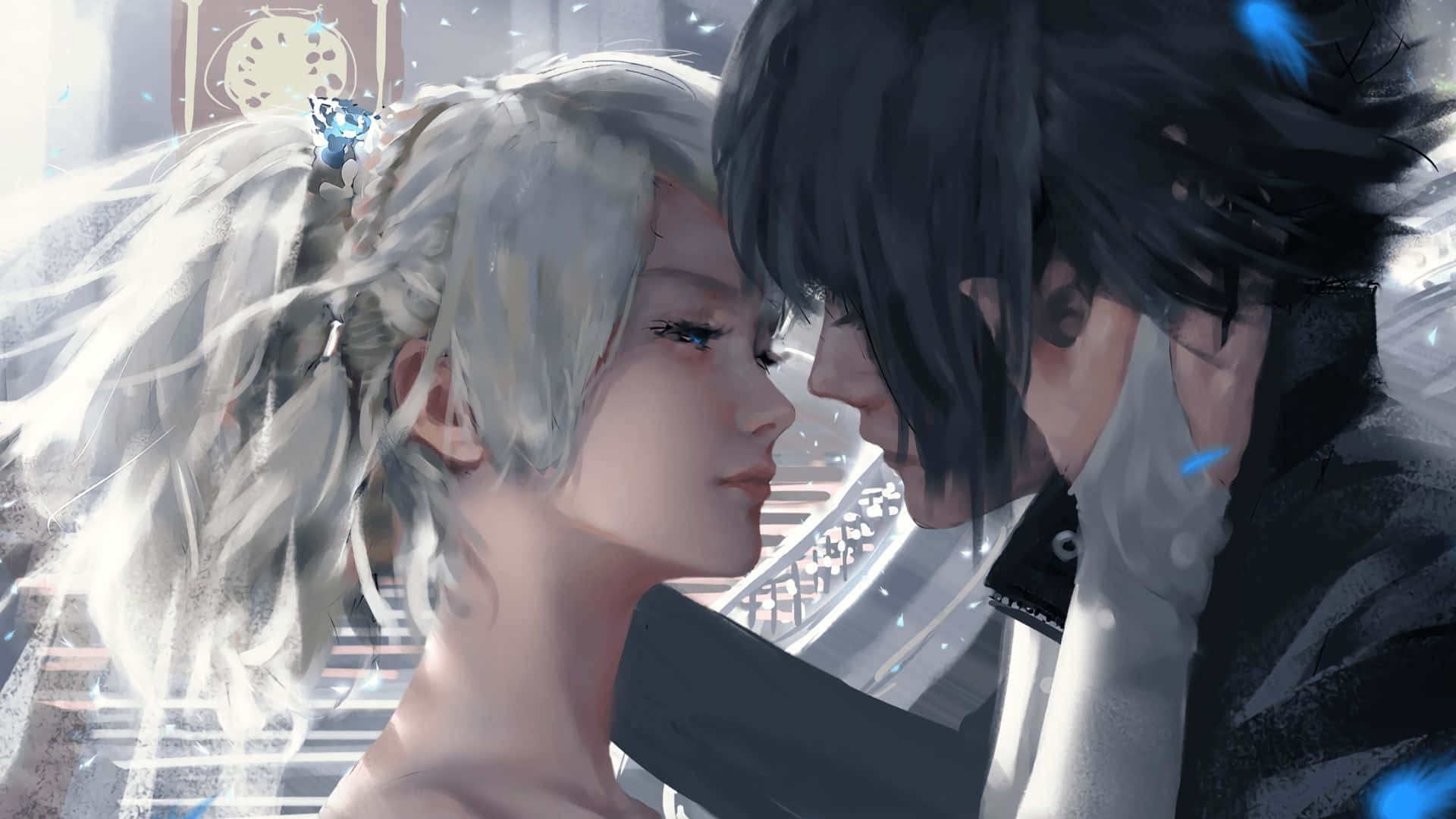 Noctis Lucis Caelum, silver hair, black hair, Full HD Desktop Wallpaper
