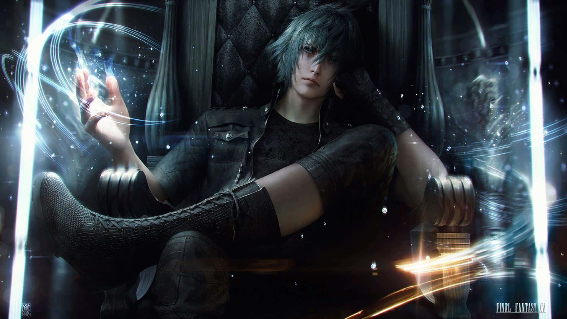 Noctis Lucis Caelum, silver-haired anime character, dark throne, Full HD Desktop Wallpaper