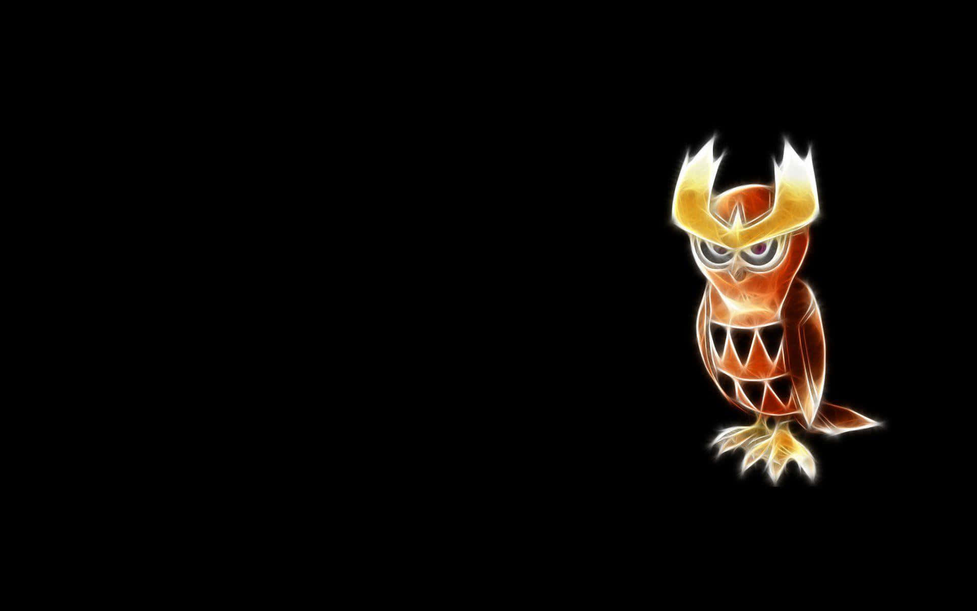 Neon Noctowl, glowing orange, golden horns, Full HD Desktop Wallpaper