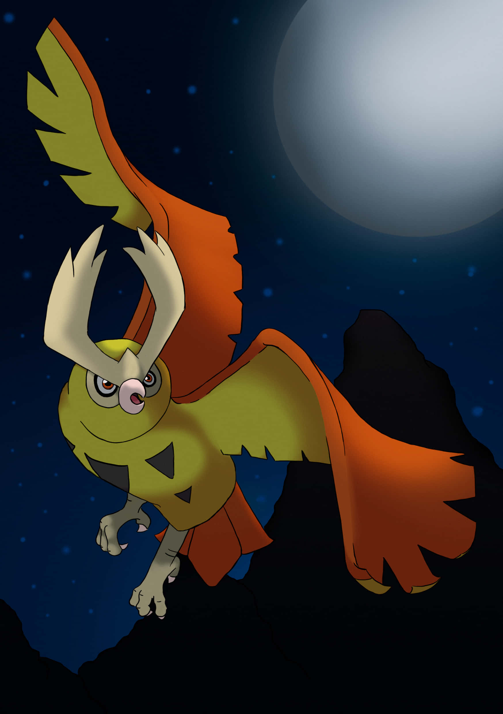 Noctowl, starry night sky, glowing moon, Full HD Phone Wallpaper