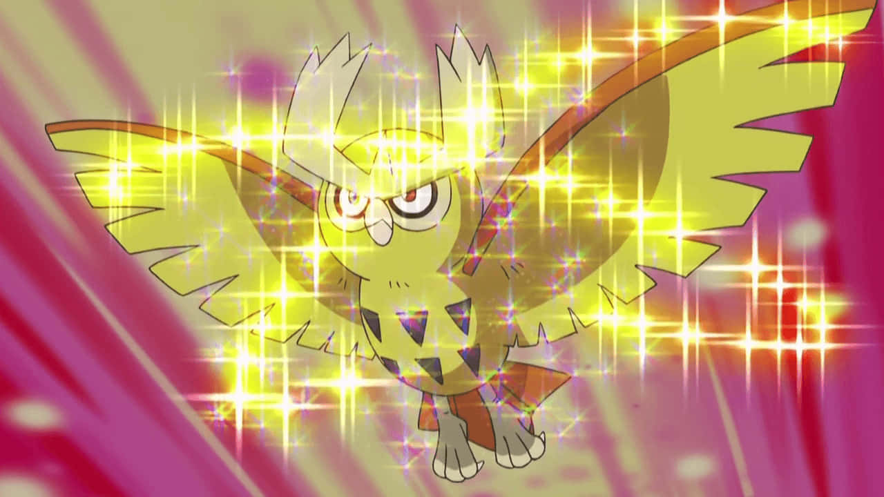 Noctowl, yellow owl Pokémon, radiant golden sparkles, HD Desktop Wallpaper