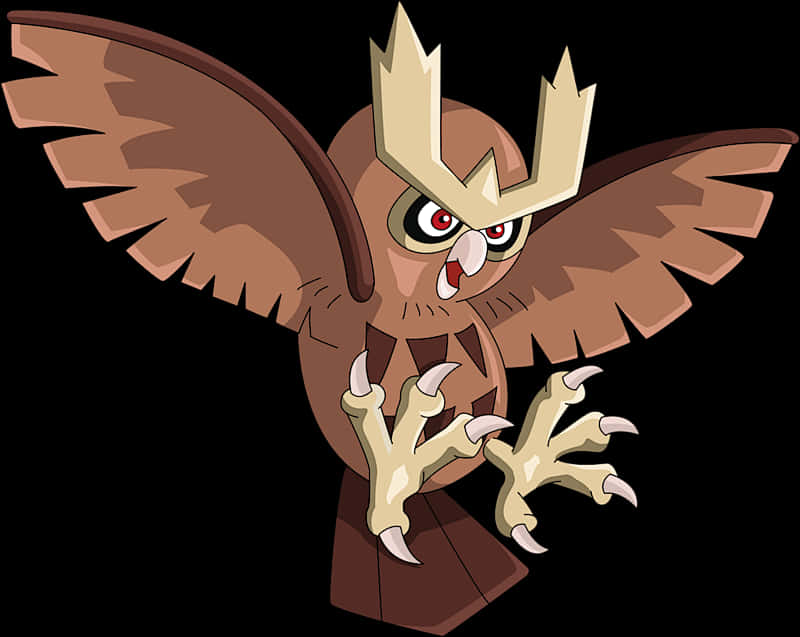 Noctowl, red eyes, spread wings, SD Desktop Wallpaper