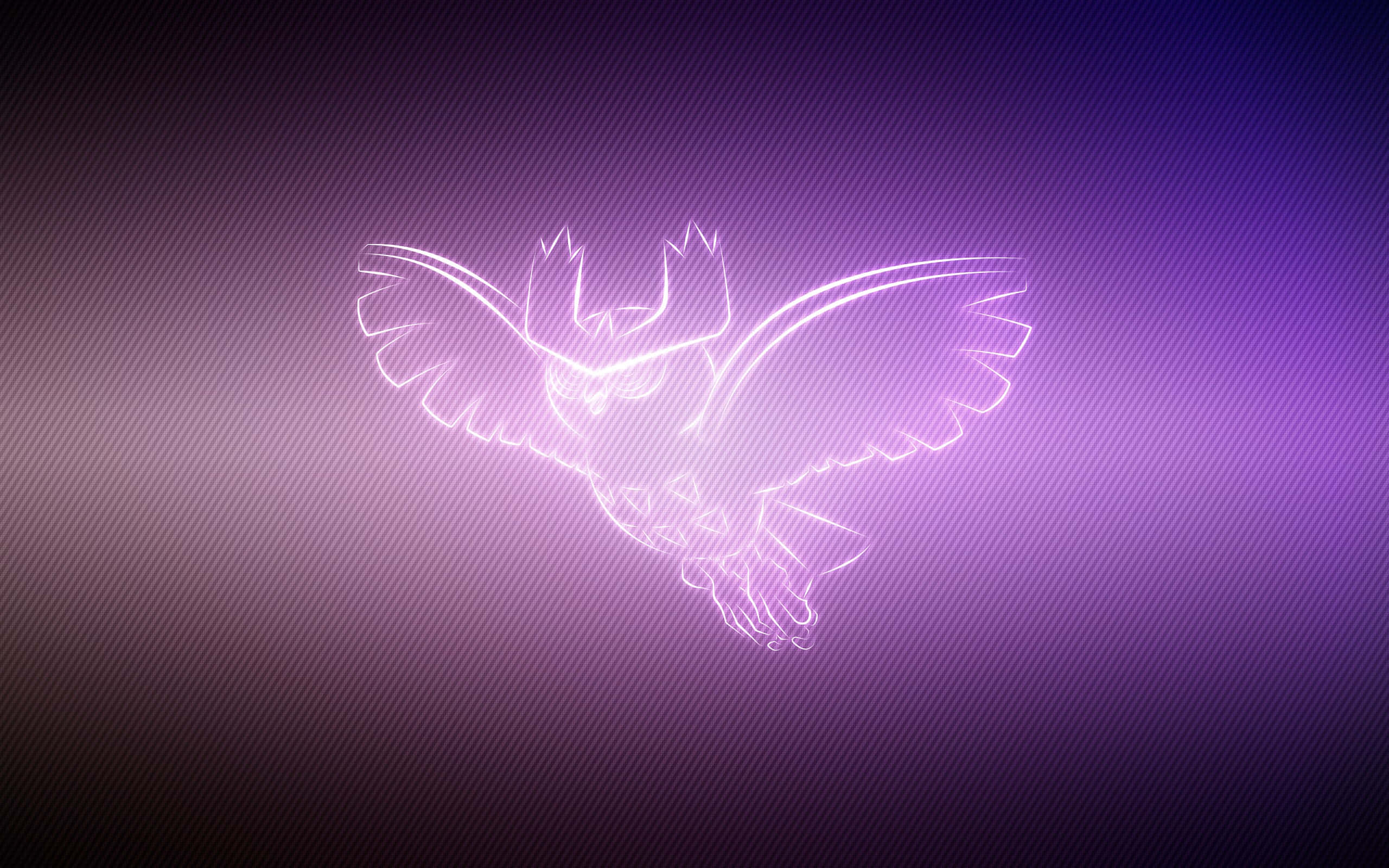 Neon Noctowl, white line-art owl silhouette, gradient purple background, 2K Desktop Wallpaper