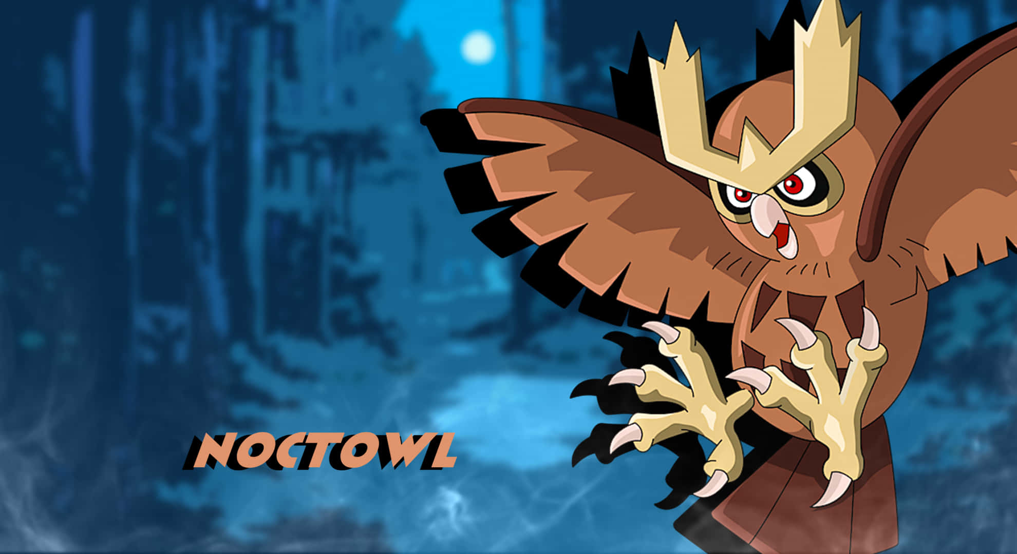 Noctowl, moonlit forest, misty blue forest, Full HD Desktop Wallpaper