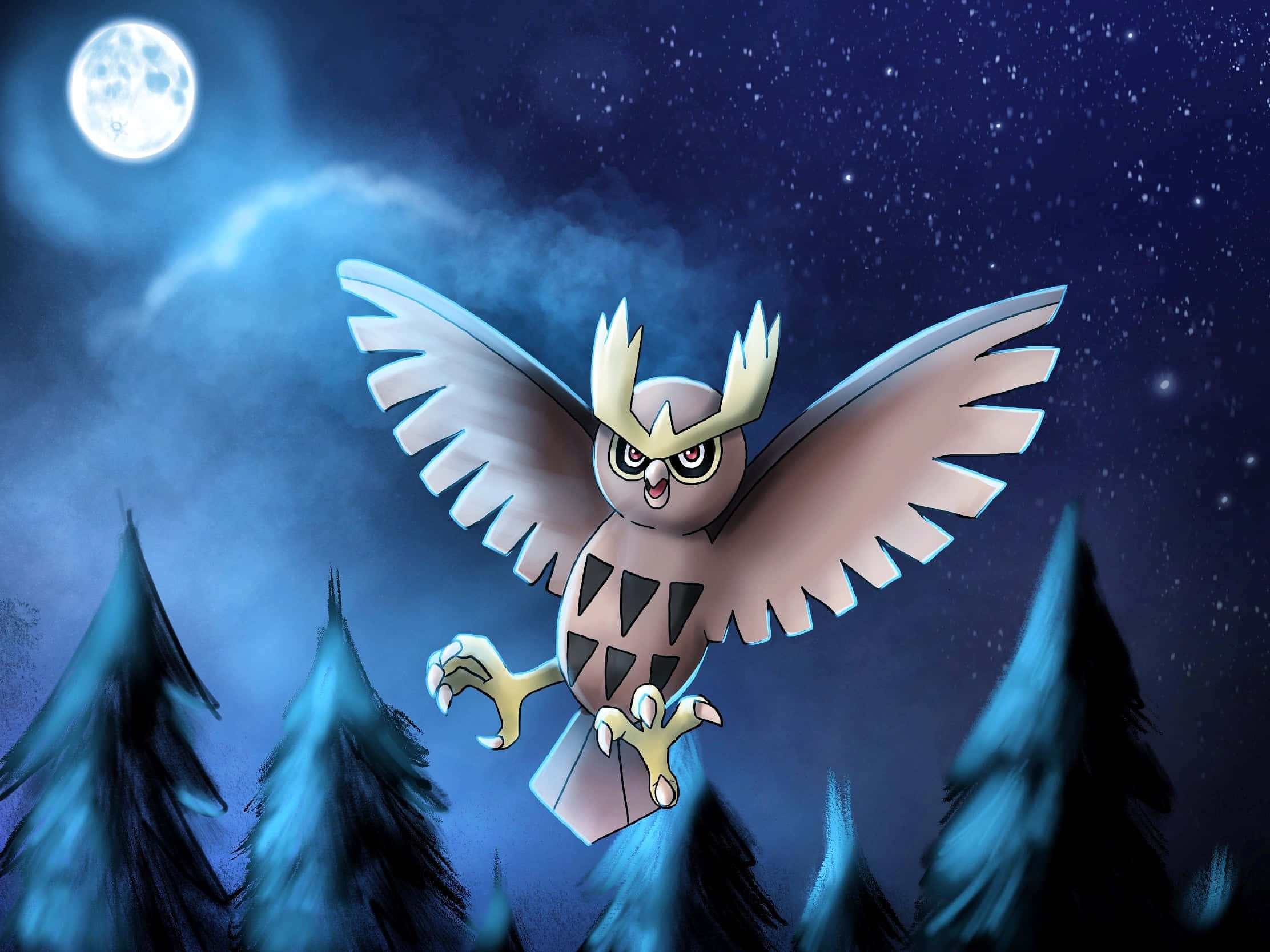 Noctowl, full moon, starry night sky, Full HD Desktop Wallpaper
